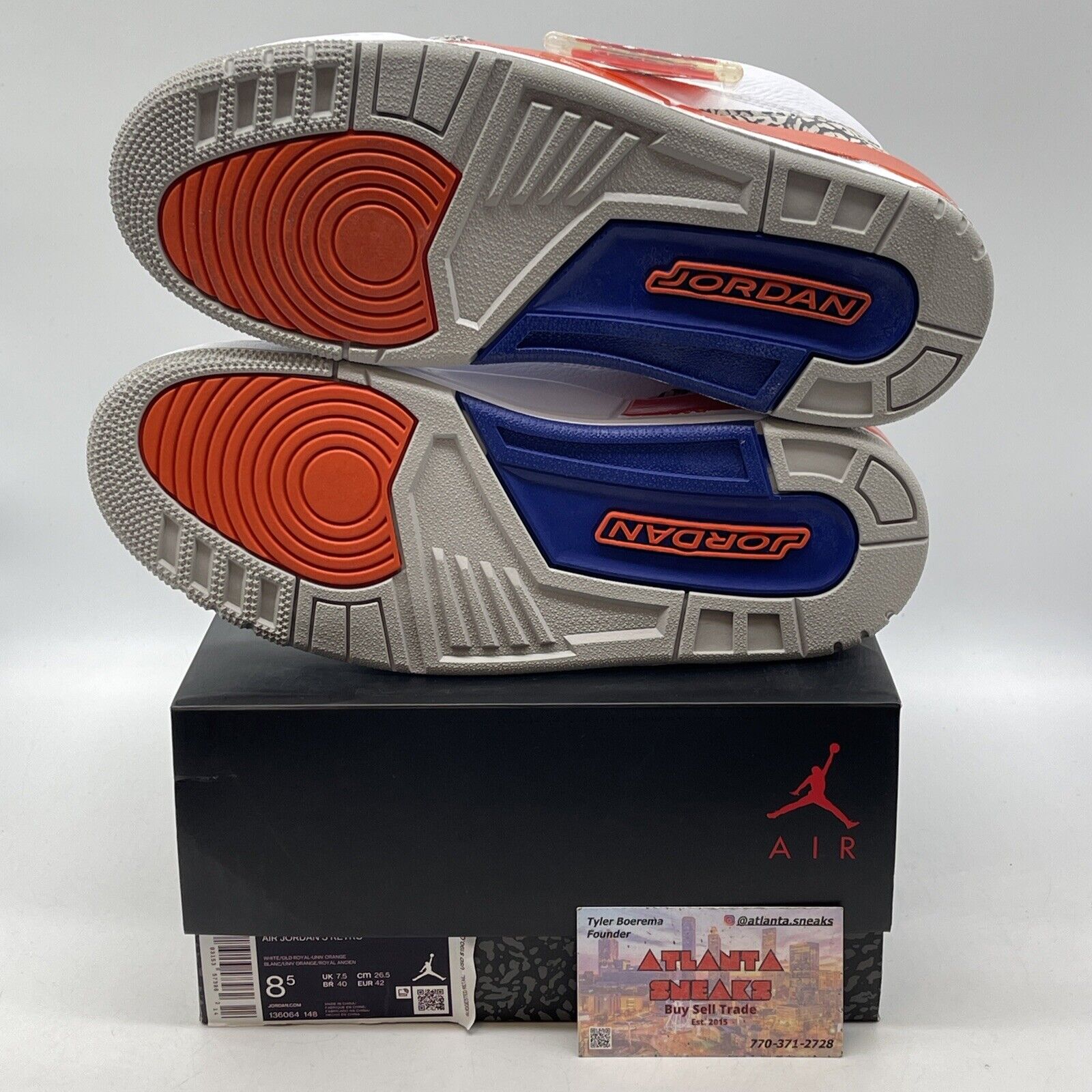 Size 8.5 - Air Jordan 3 Retro Knicks White Leather Grey Suede (136064-148)