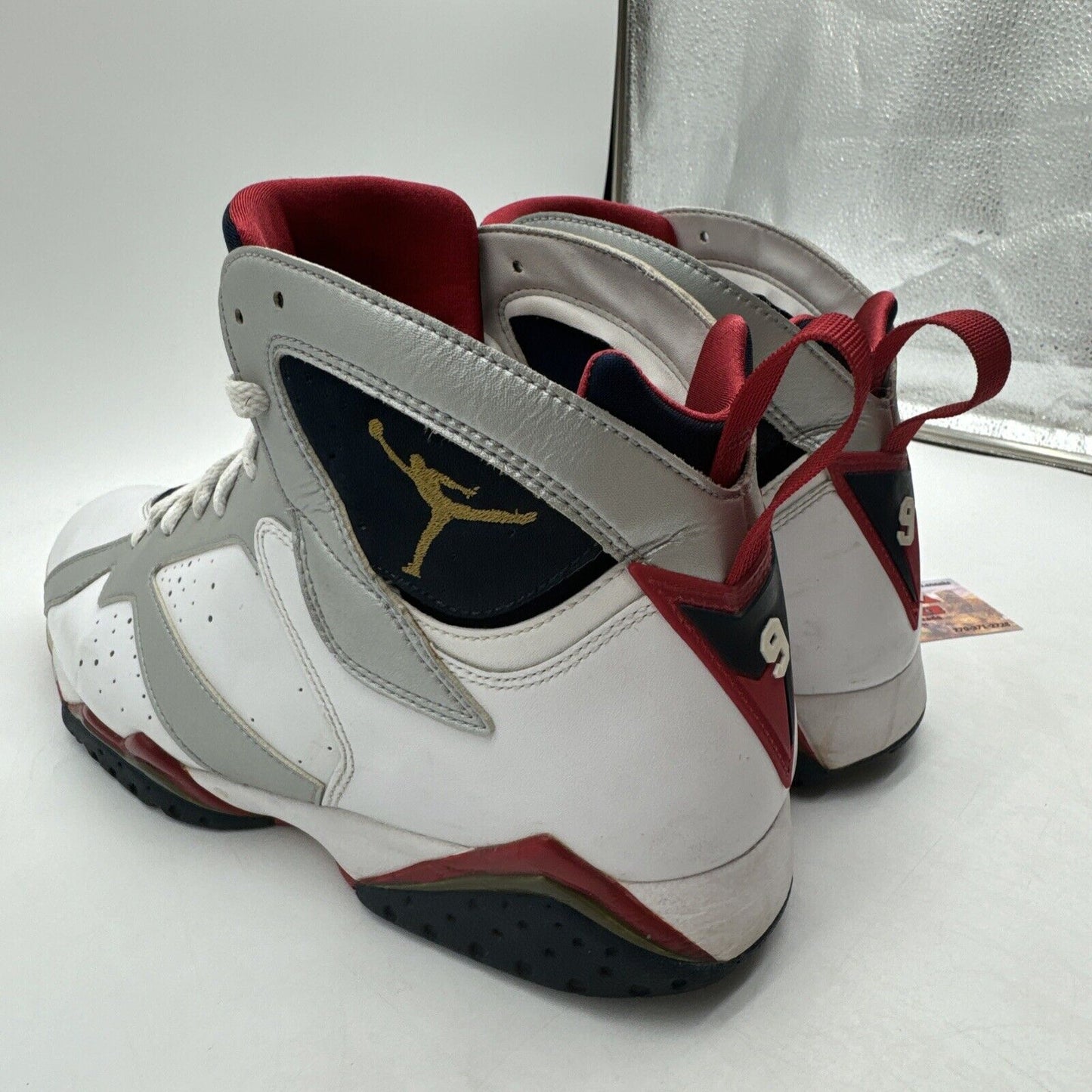 Size 14 - Jordan 7 Retro Olympic 2012 White Gold Paris Gold Red Shiny Navy