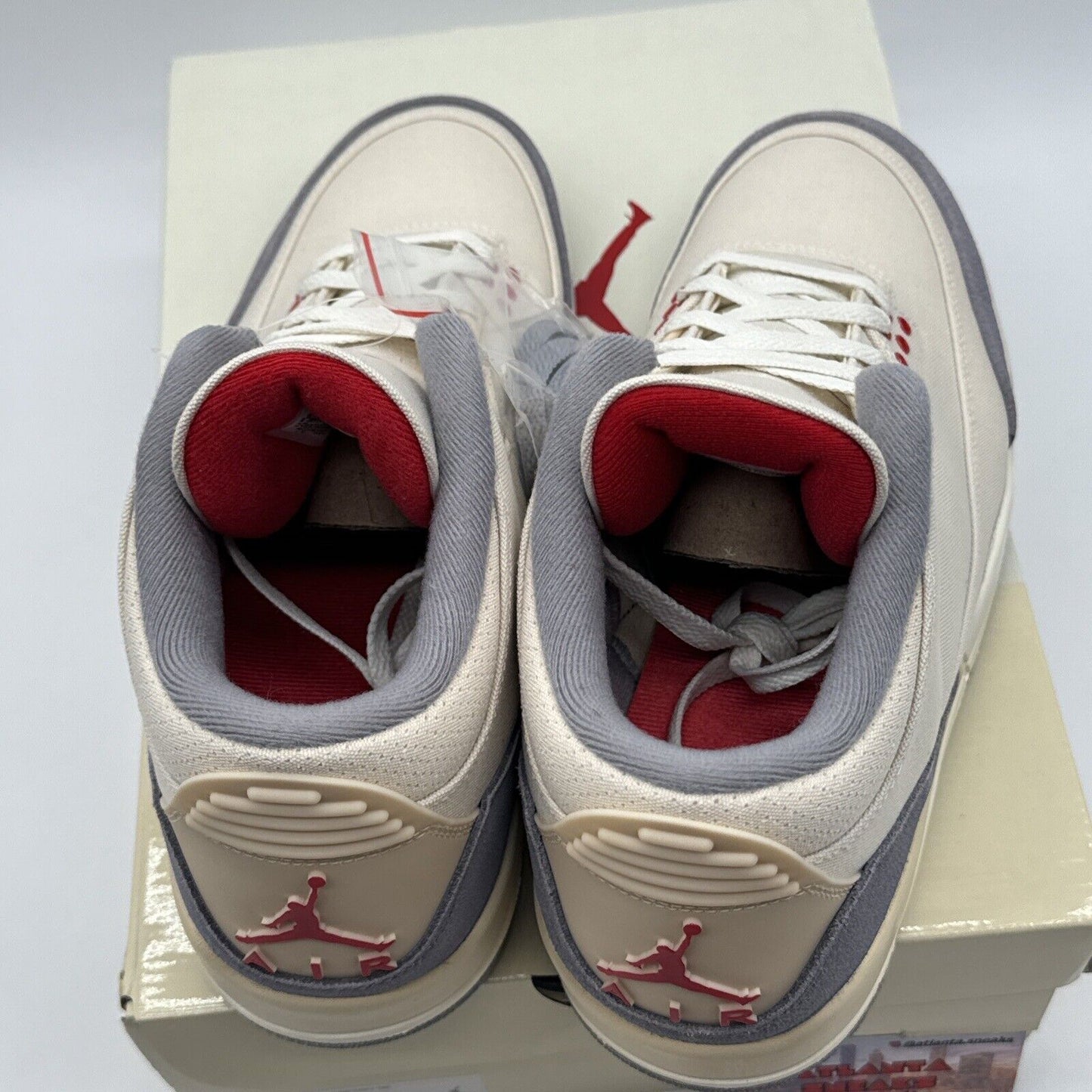 Size 10.5 - Jordan 3 Muslin Grey Beige Canvas Suede Red New OG All Light Bone