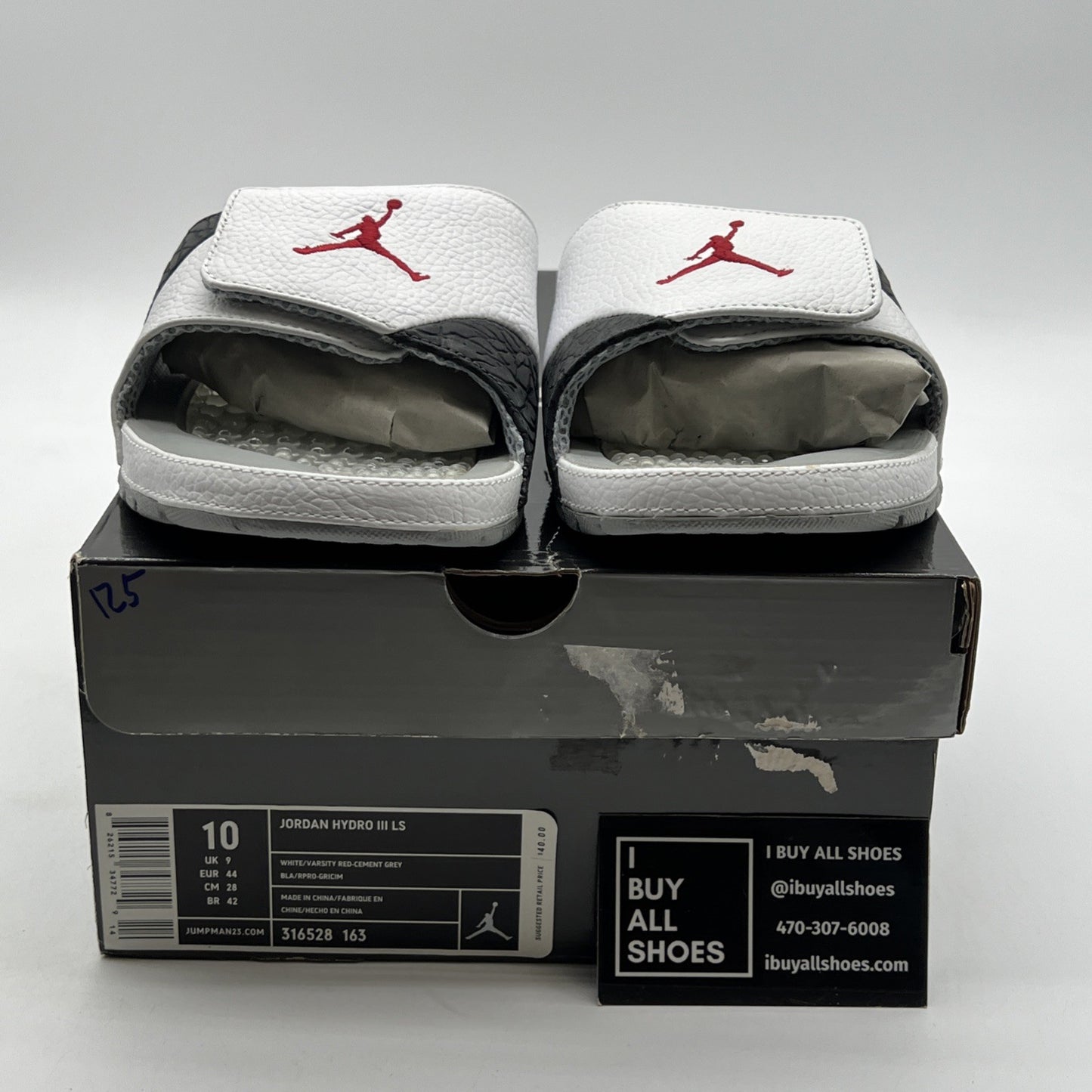 Size 10 - Air Jordan Hydro 3 Retro Slides White University Red (316528-163)