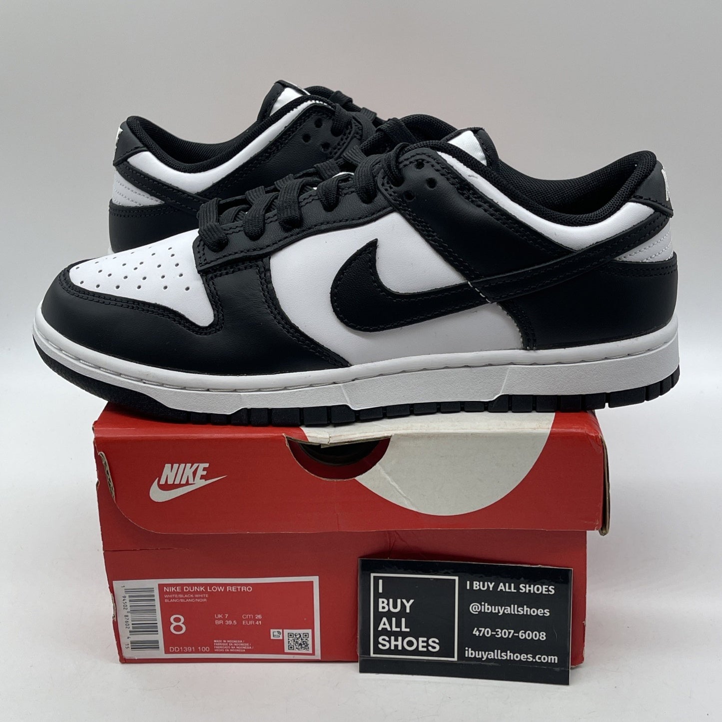 Size 8 - Nike Dunk Low Black White Leather (DD1391-100)