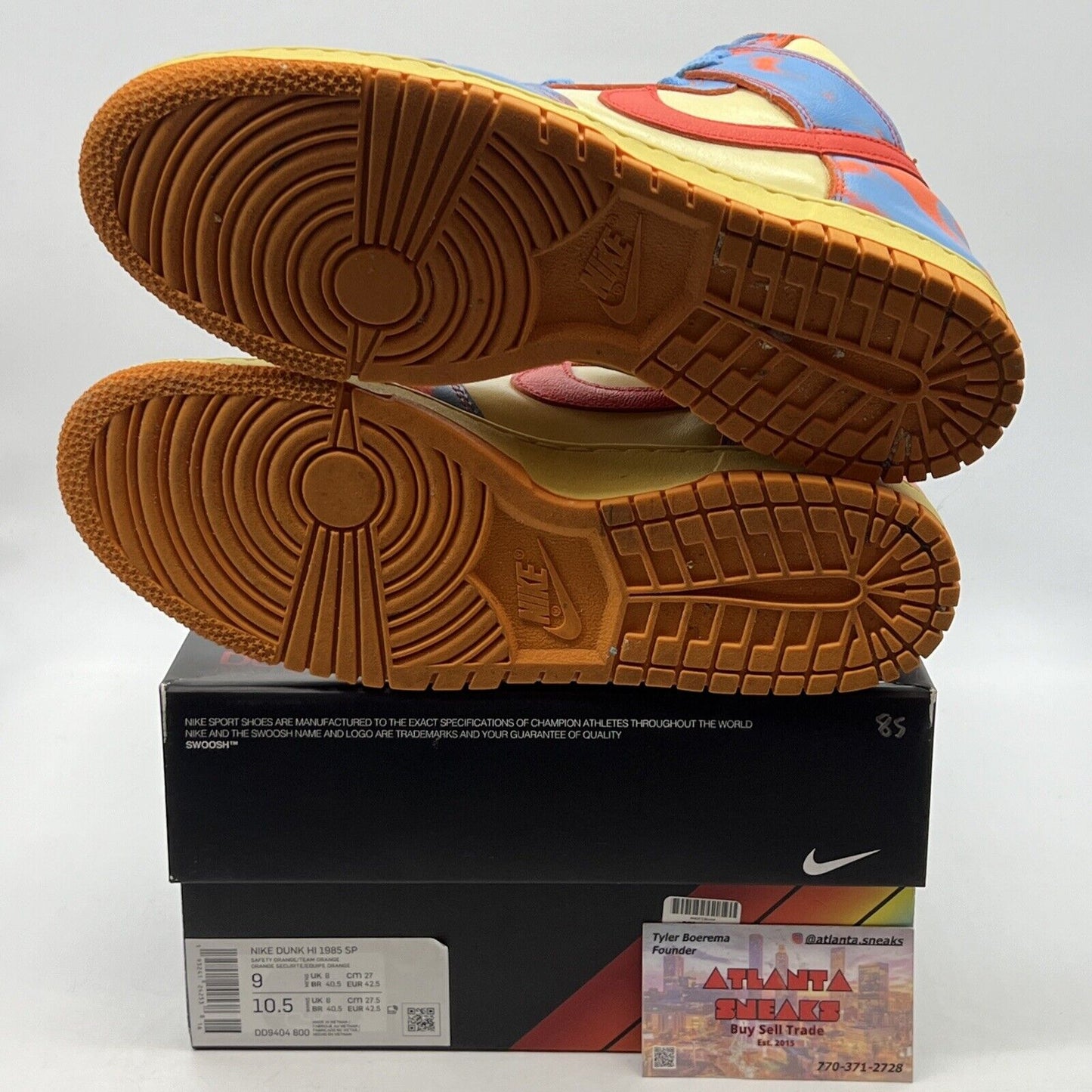 Size 9 - Nike Dunk 1985 High Orange Acid Wash Blue Leather (DD9404-800)