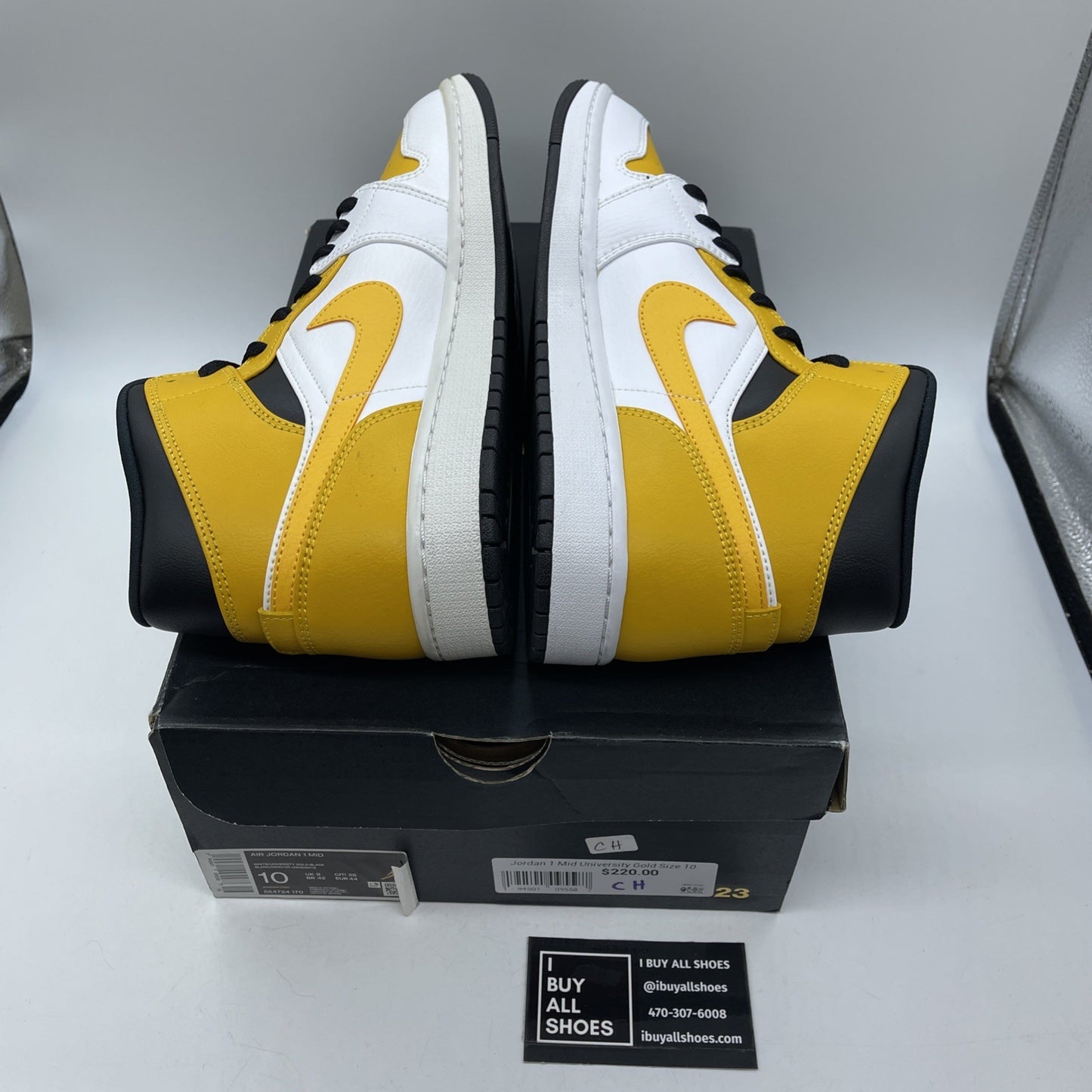 Size 10 - Air Jordan 1 Mid University Gold Yellow Black White (554724-170)