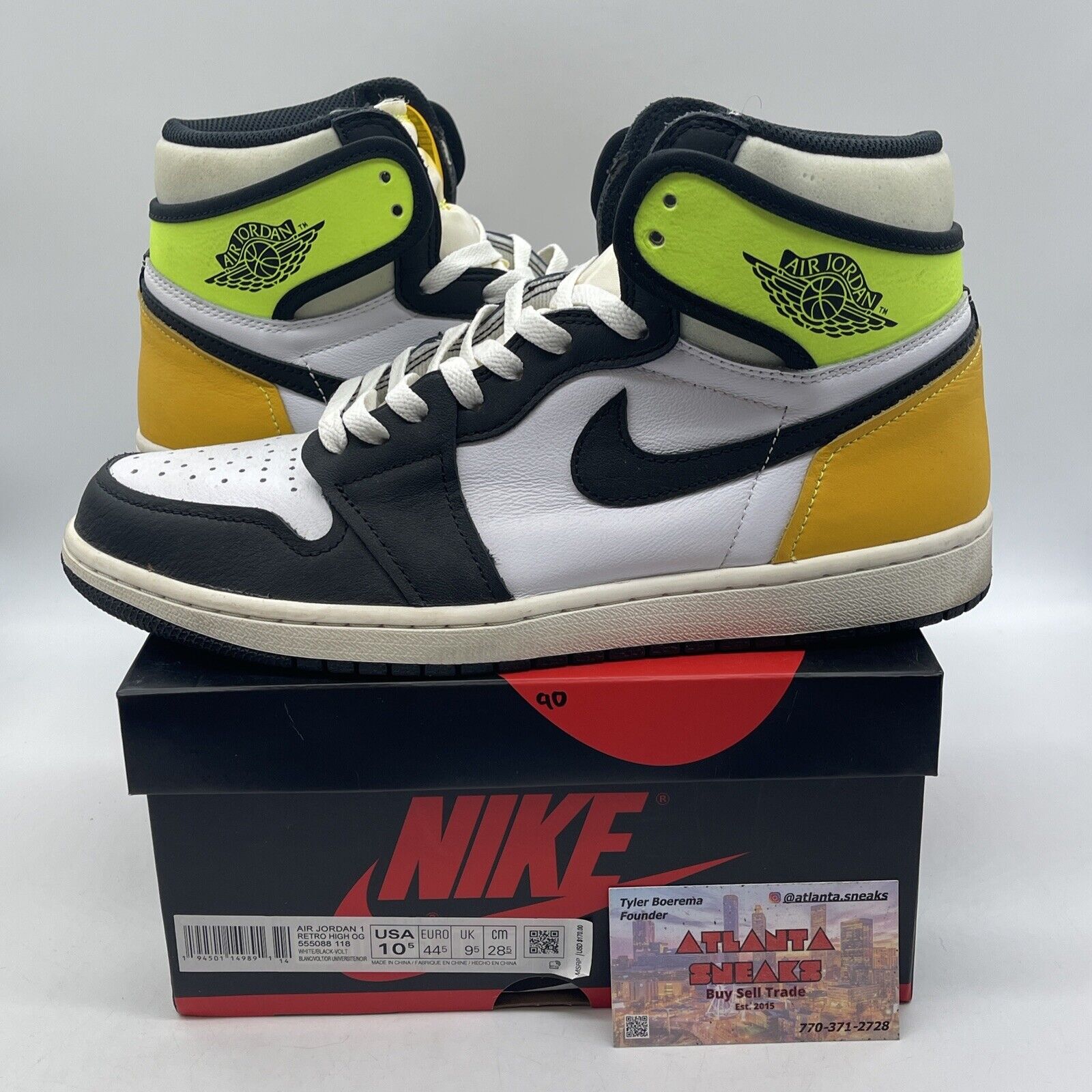 Size 10.5 - Jordan 1 Retro High OG Volt Yellow White Leather (555088-118)