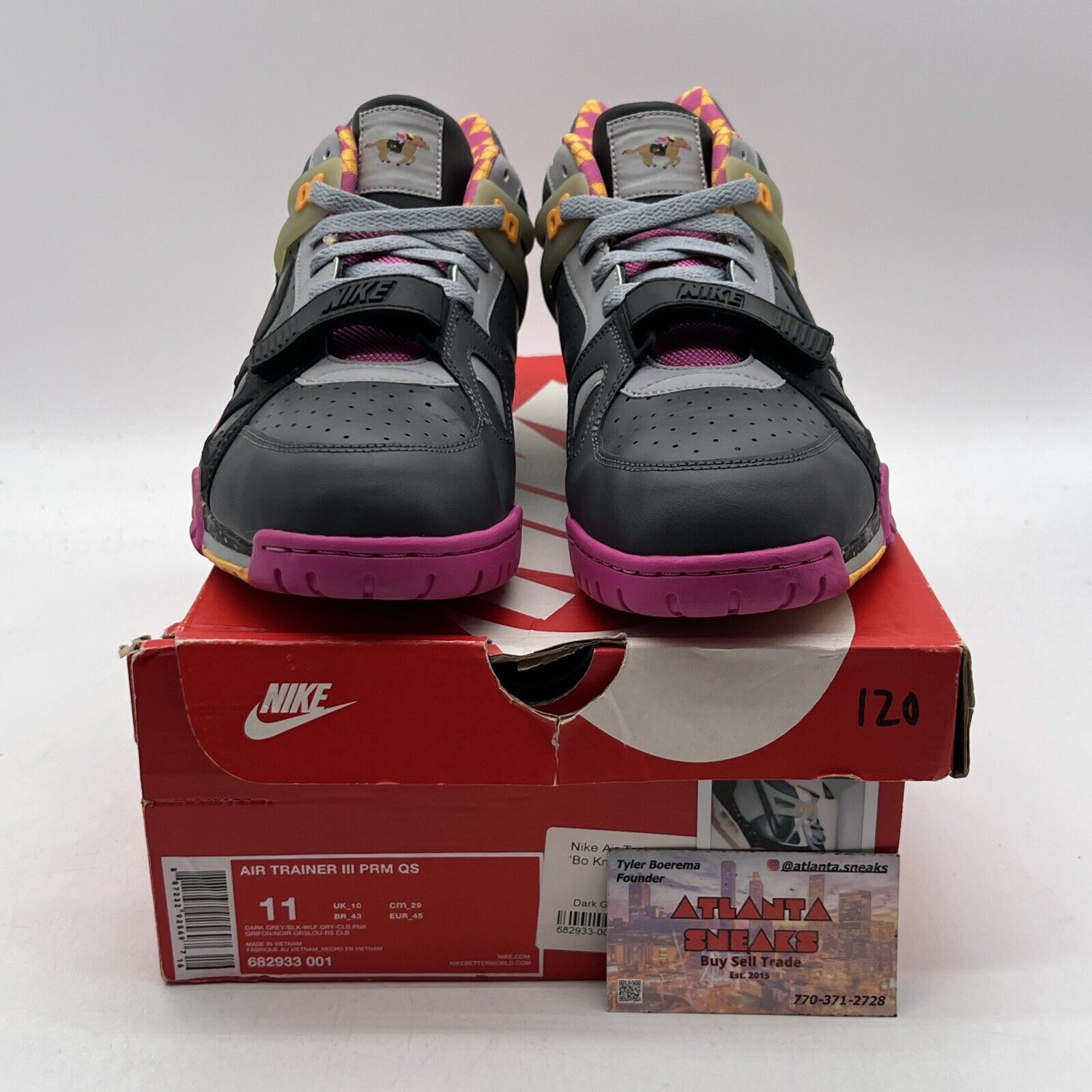 Size 11 - Nike Air Trainer 3 Prm Qs Bo Knows Horse Racing Grey Pink (682933-001)