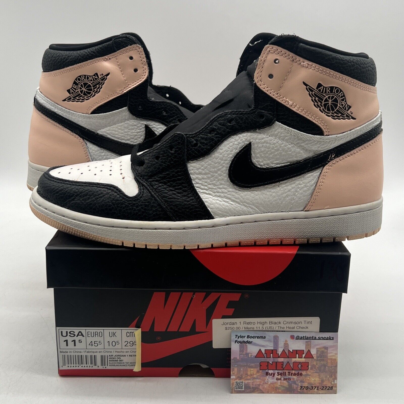 Size 11.5 - Air Jordan 1 Retro OG High Crimson Tint (Custom) Black (555088-081)