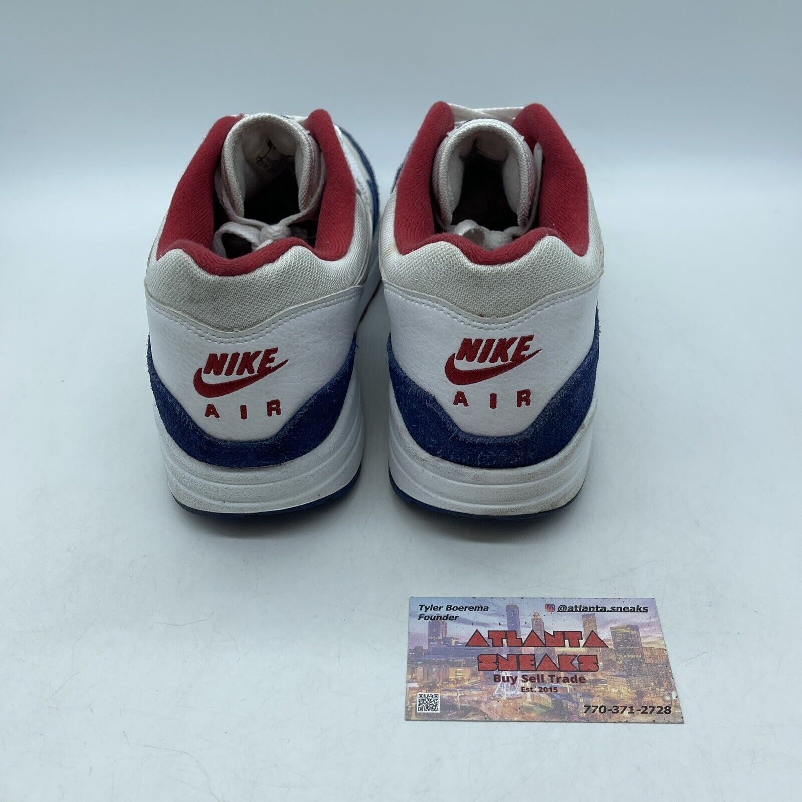 Size 12 - Nike Air Max 1 USA Red Blue Suede White Leather  (CJ9927-100)