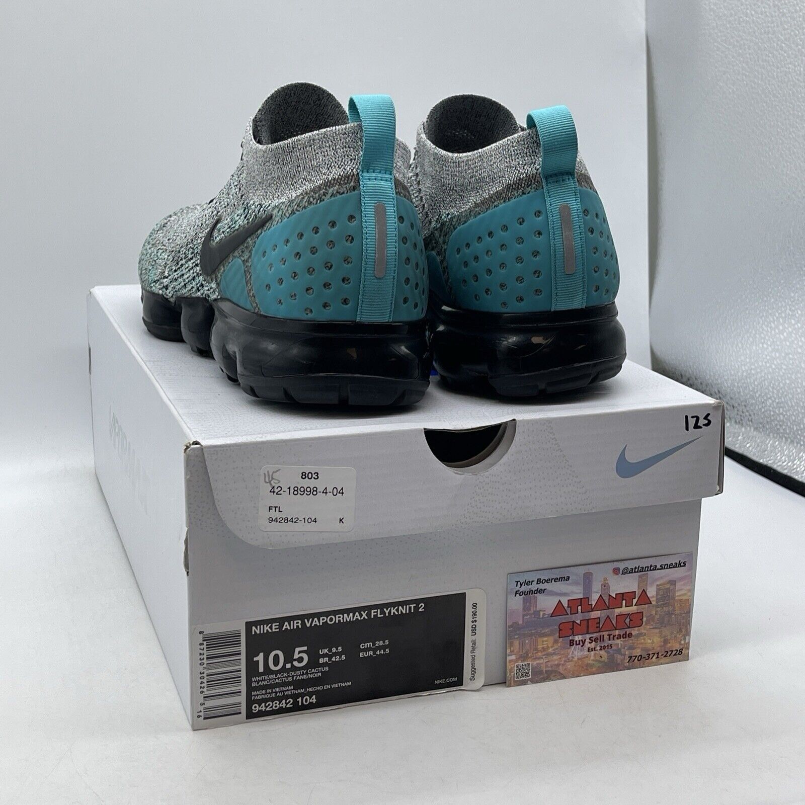 Size 10.5 - Nike Air VaporMax Flyknit 2 Dusty Cactus Blue Black (942842-104)