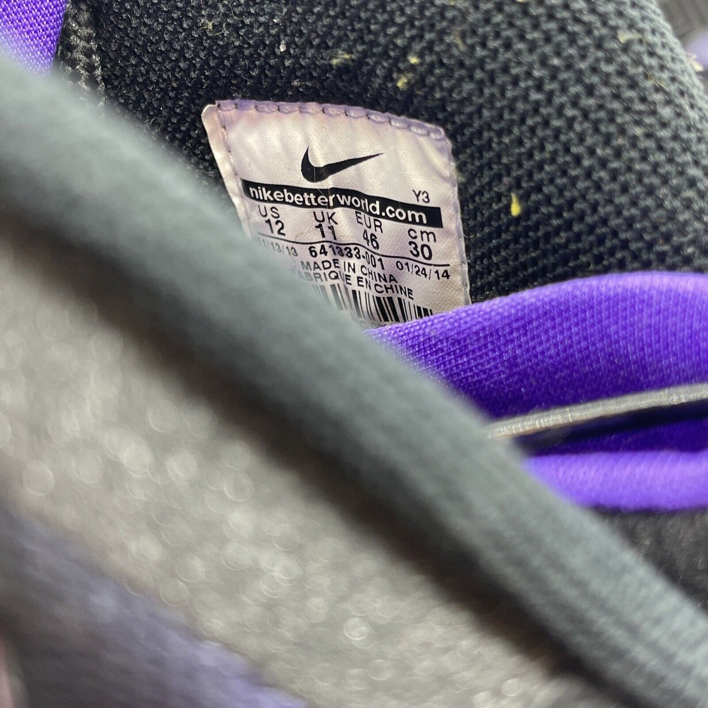 Size 12 - Nike Sonic Flight Black Purple Venom White Suede Leather (641333-001)