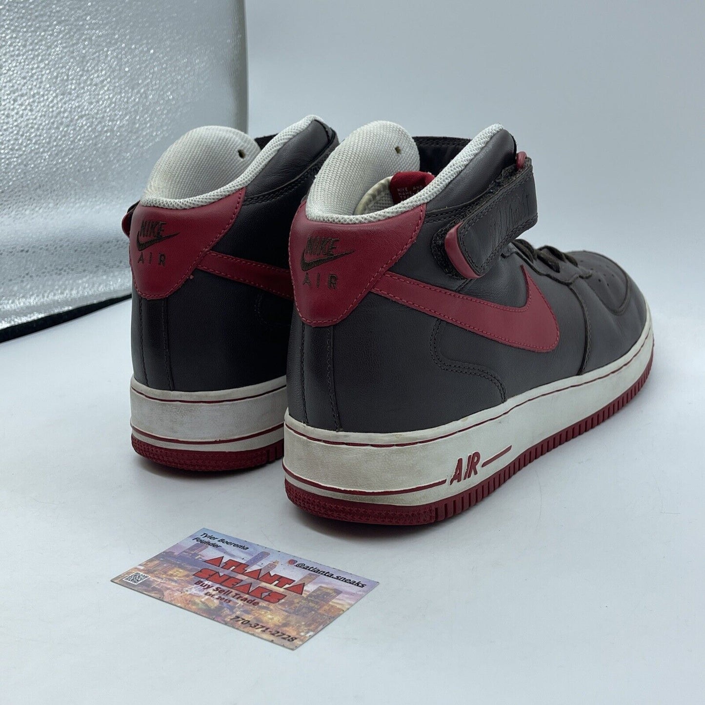 Size 10 - Nike Air Force 1 07 Players Mid Brown White Red Leather (315091-261)