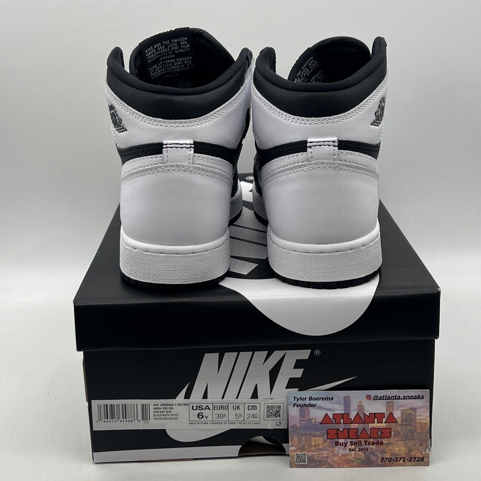 Size 6 (GS) - Jordan 1 OG High Black/White 2024 Leather (FD1437-010)