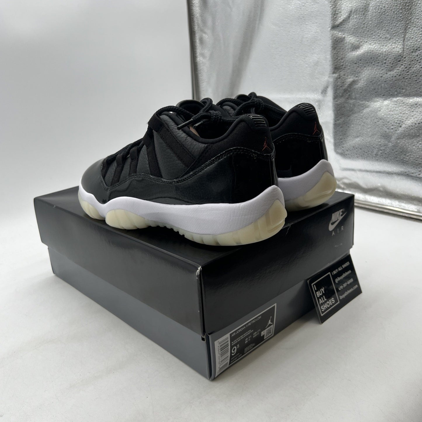 Size 9.5 - Air Jordan 11 Retro Low 72-10 Black Leather (AV2187-001)