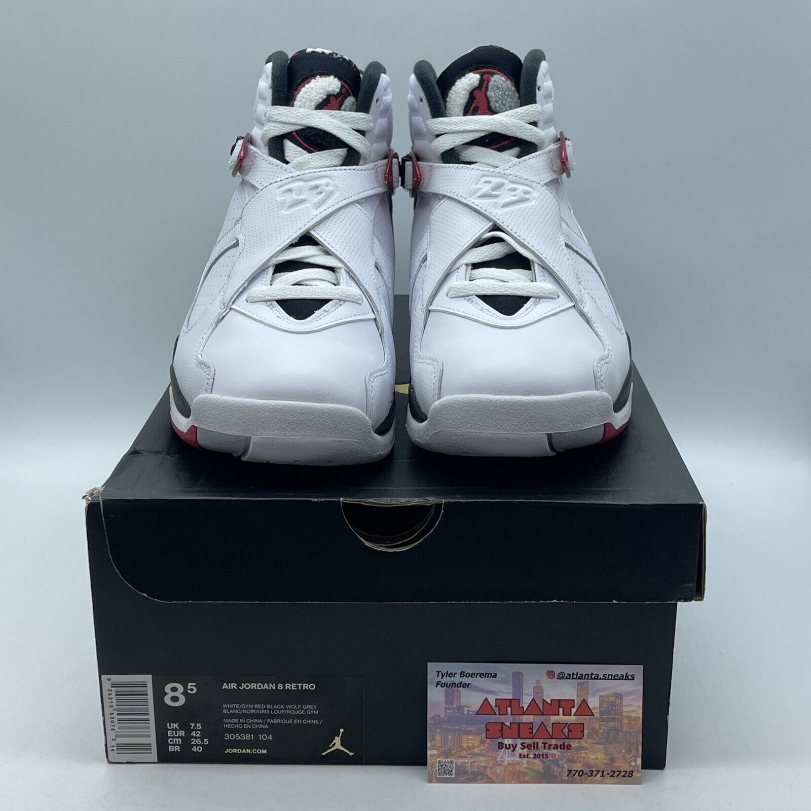 Size 8.5 - Air Jordan 8 Retro Alternate White Black Red Leather (305381-104)