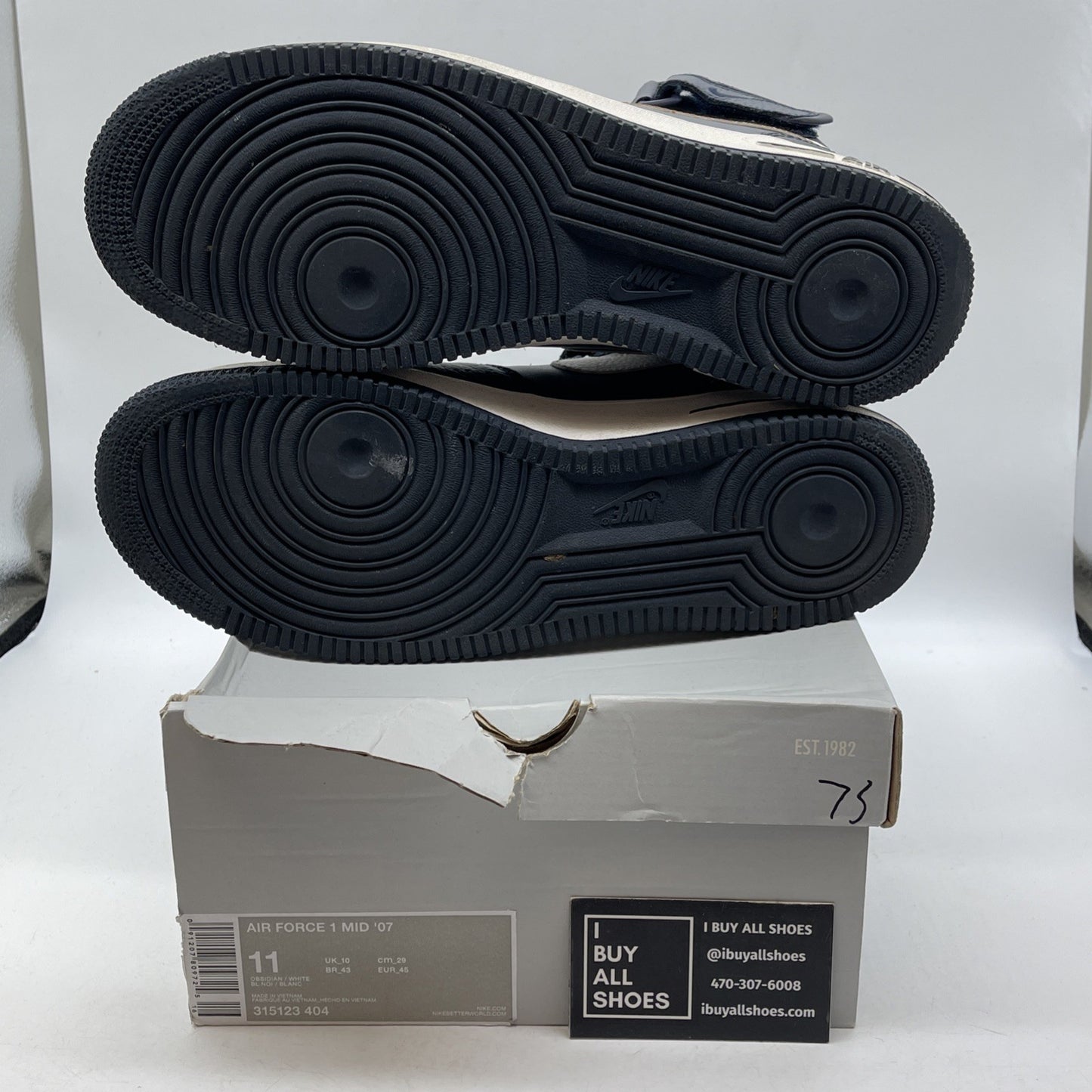 Size 11 - Nike Air Force 1 Mid Obsidian White Blue Leather (315123-404)