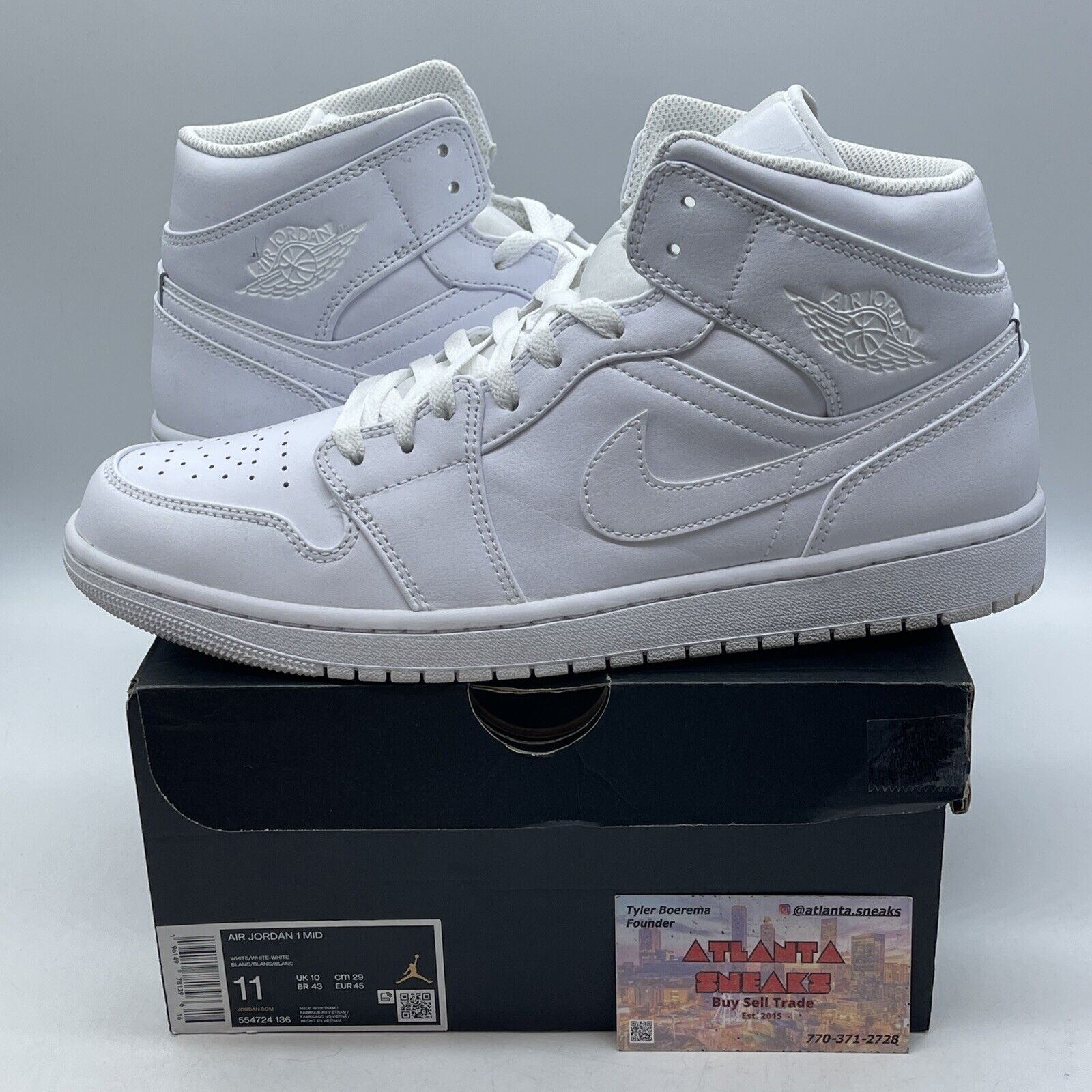 Size 11 - Jordan 1 Mid Triple White Leather (554724-136)