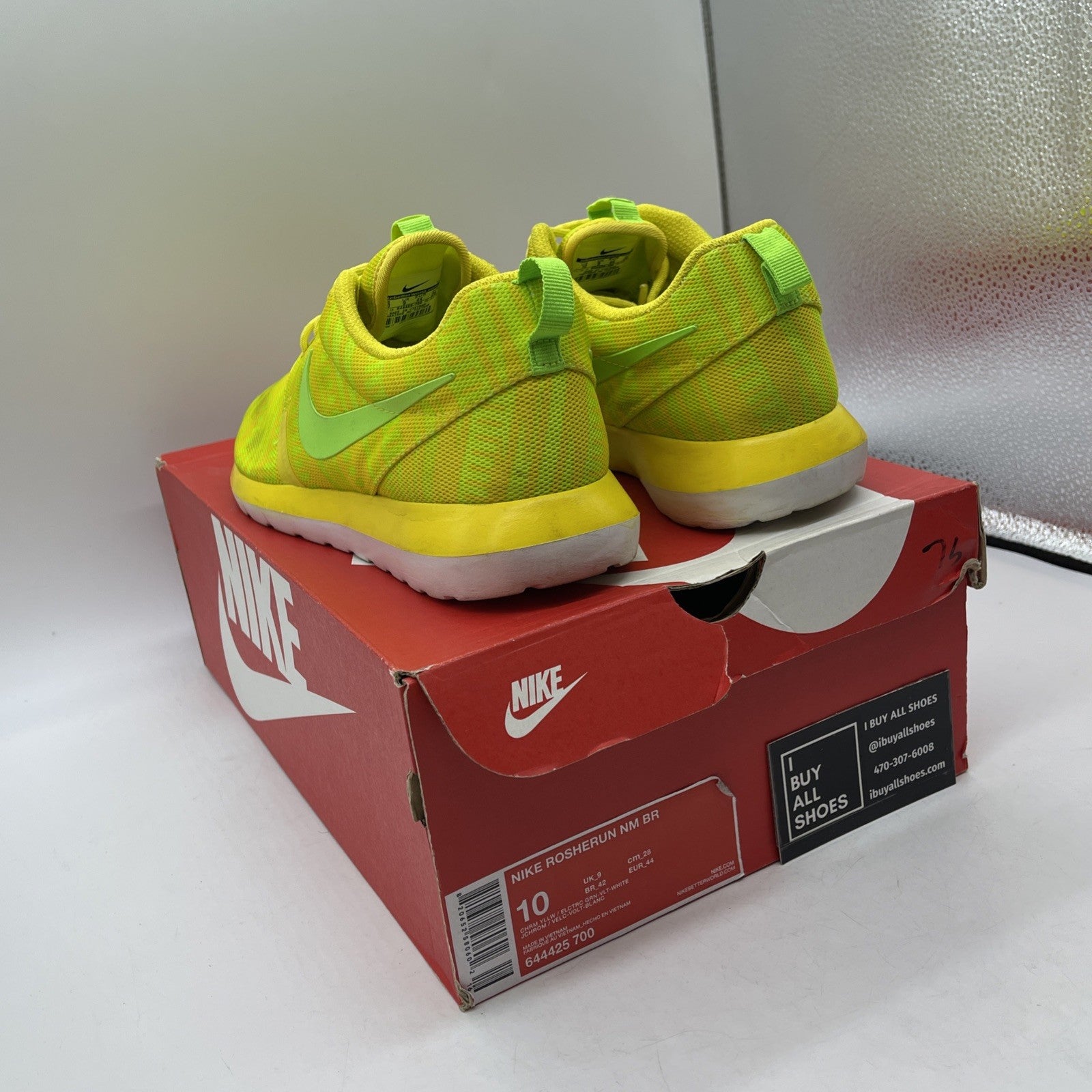 Size 10 - Nike Rosherun Nm Br Yellow Green White Suede Leather (644425-700)
