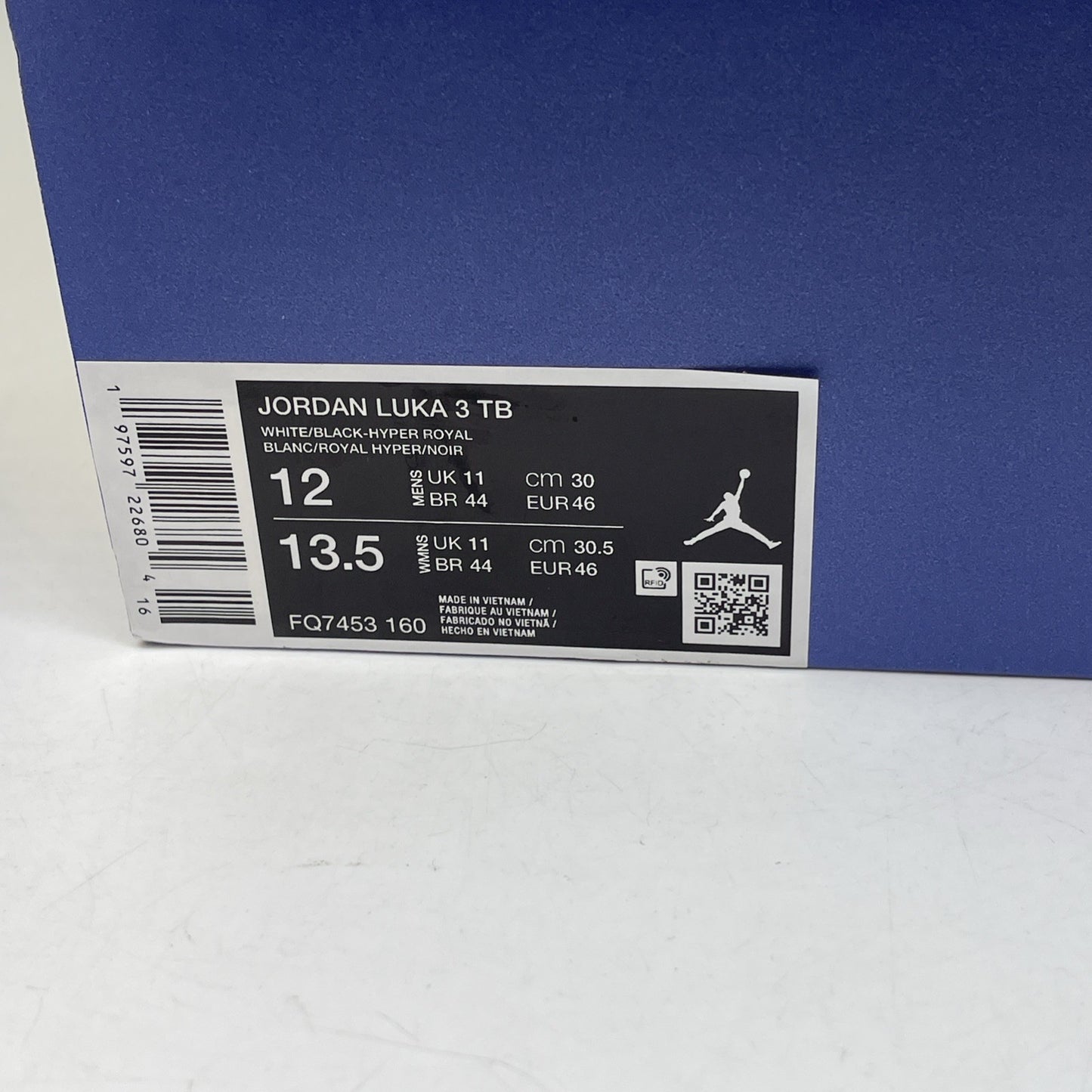 Size 12 - Jordan Luka 3 TB White Black Hyper Royal Black Leather (FQ7453-160)
