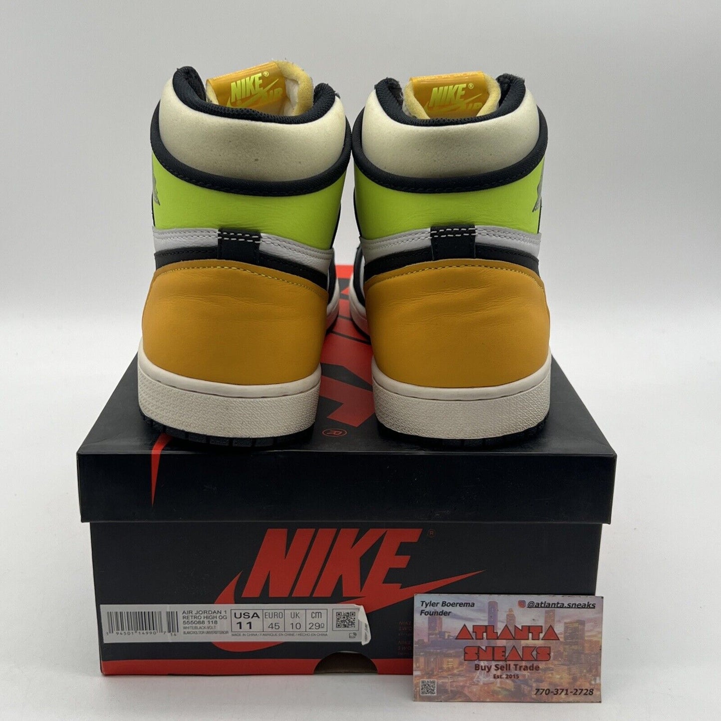 Size 11 - Jordan 1 Retro High OG Volt White Black Yellow Leather (555088-118)