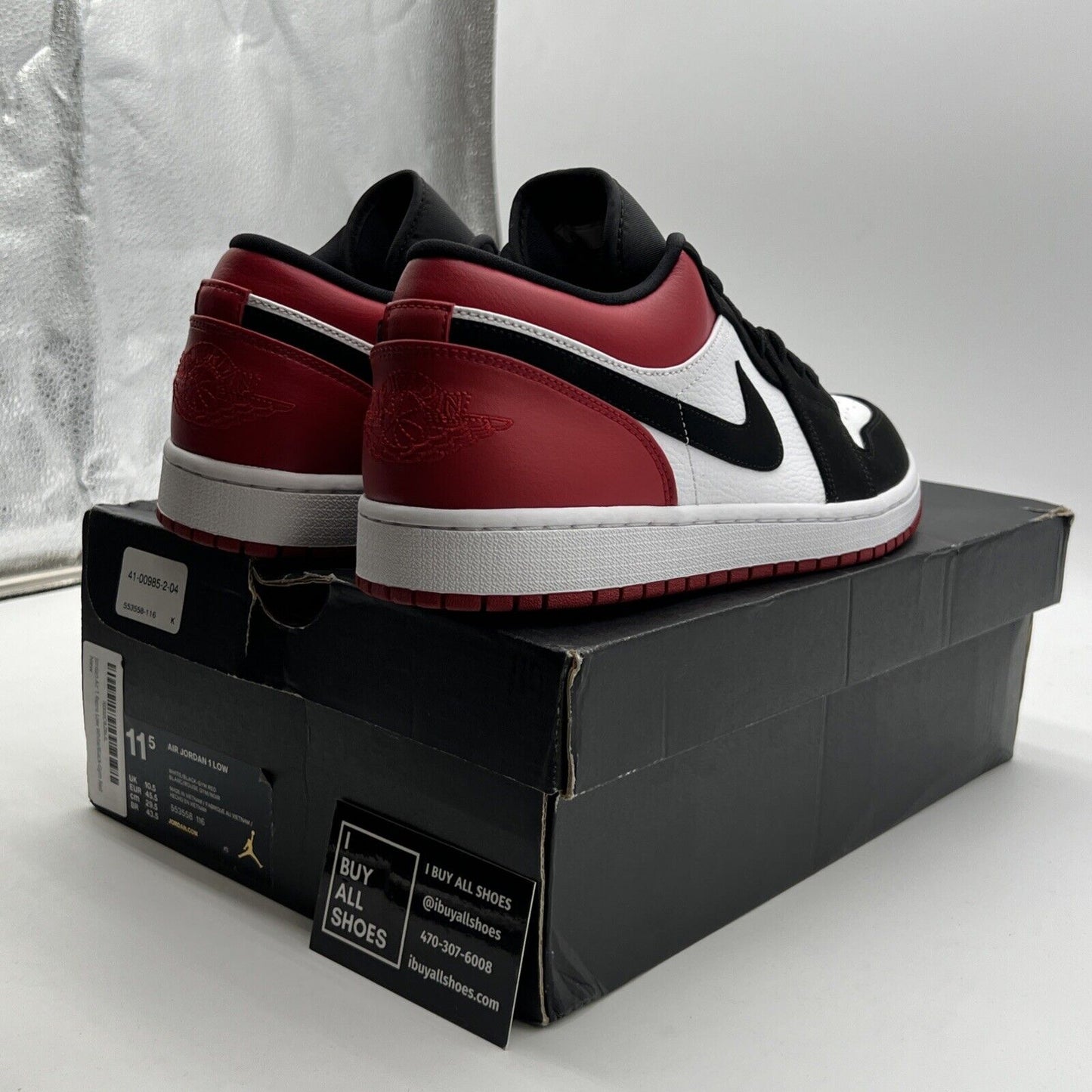 Size 11.5 - Air Jordan 1 Low Black Toe (553558-116)