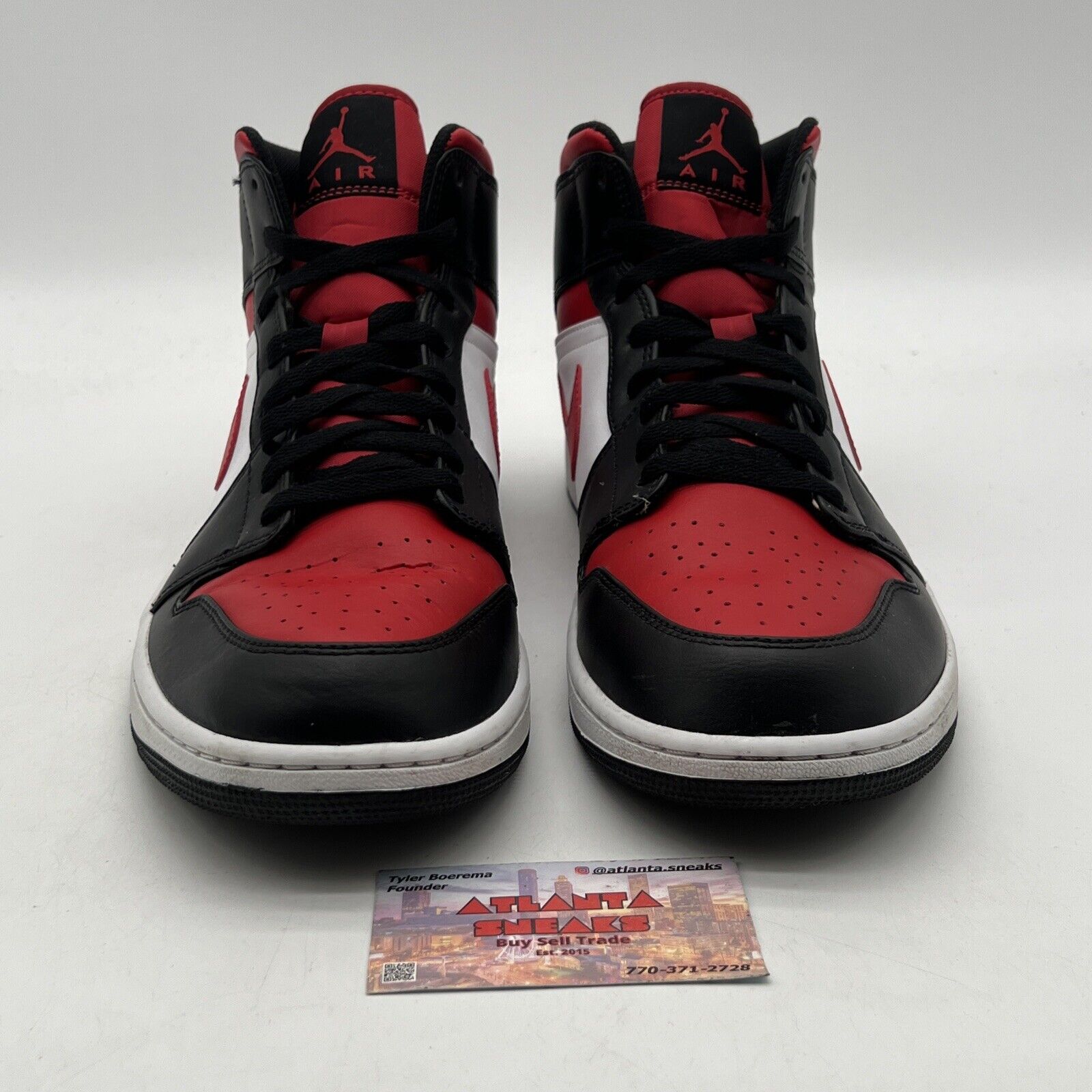 Size 13 - Jordan 1 Mid Bred Toe Black Red White Leather (554724-079)