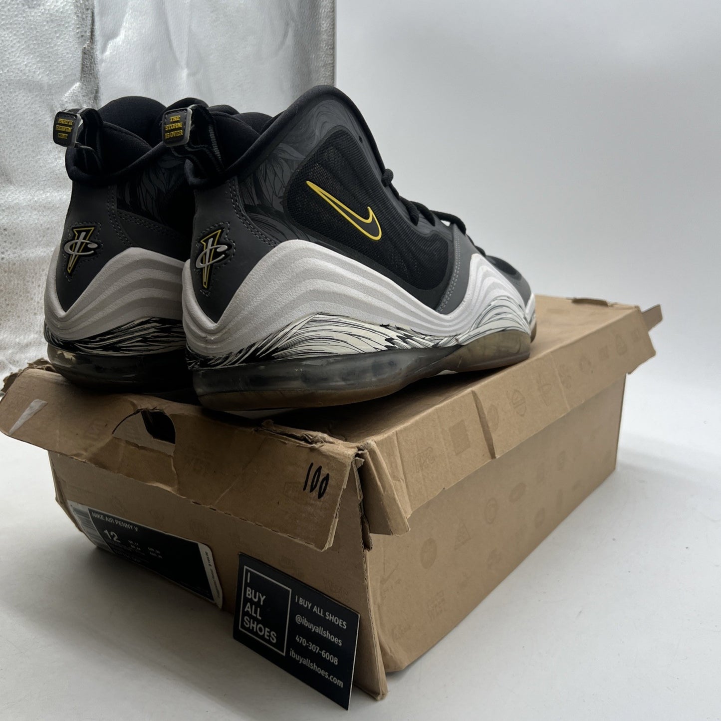 Size 12 - Nike Air Penny 5 Black Grey Tour Yellow (537331-001)