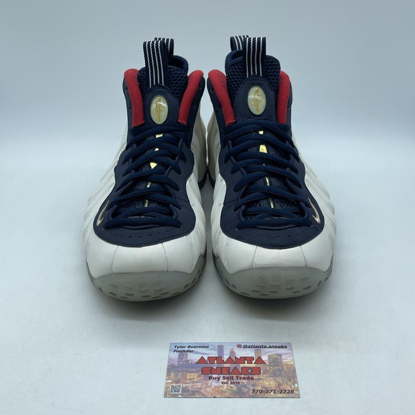 Size 10.5 - Nike Air Foamposite One PRM Olympic White Gold Blue (575420-400)