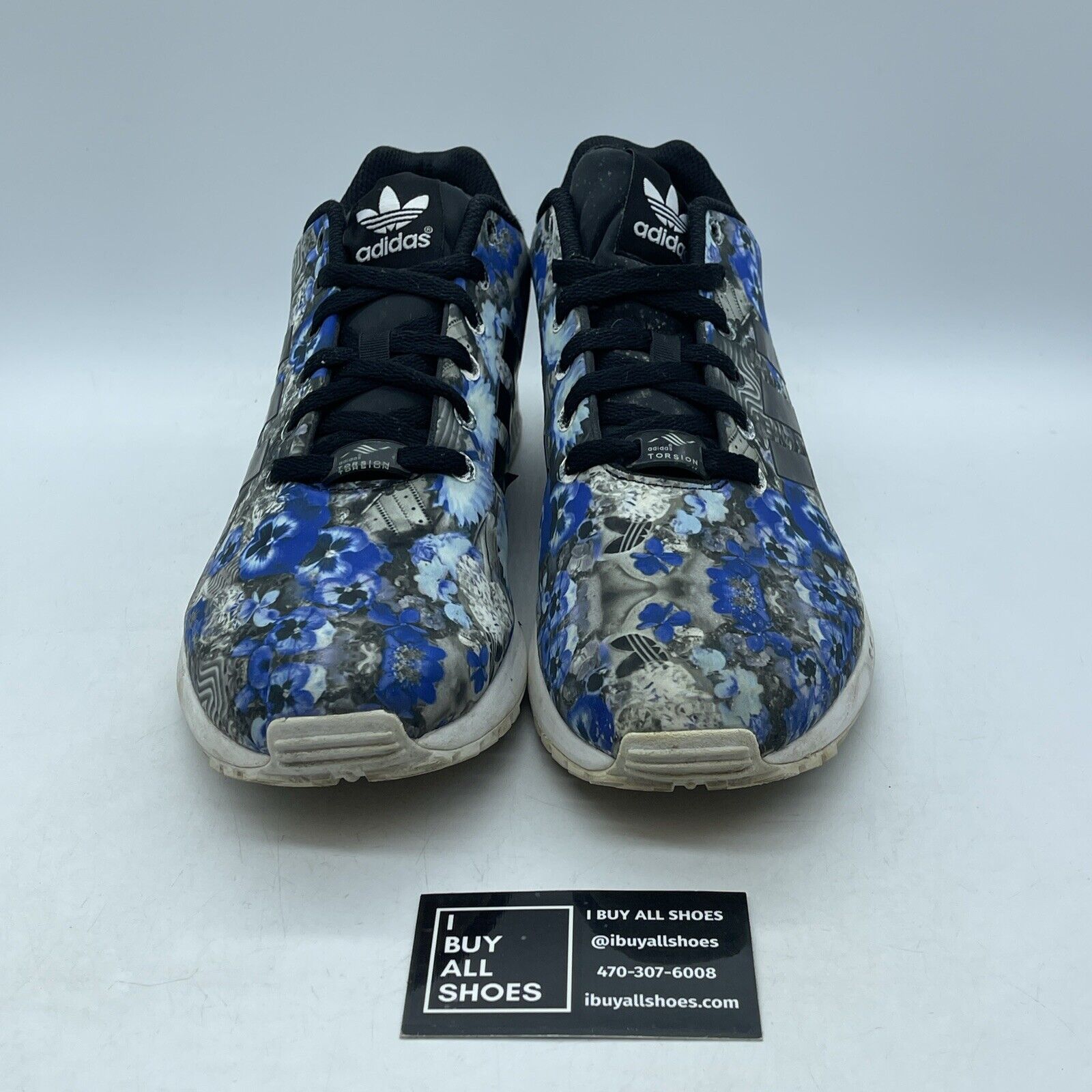 Size 12 - Adidas ZX Flux Floral Blue Print Black White Leather  (AQ8600)