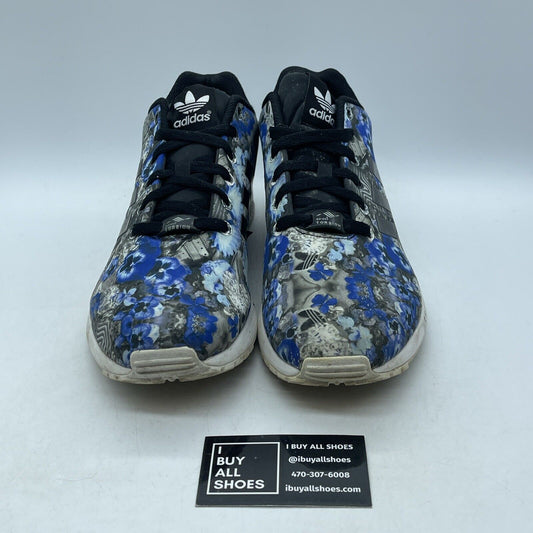 Size 12 - Adidas ZX Flux Floral Blue Print Black White Leather  (AQ8600)
