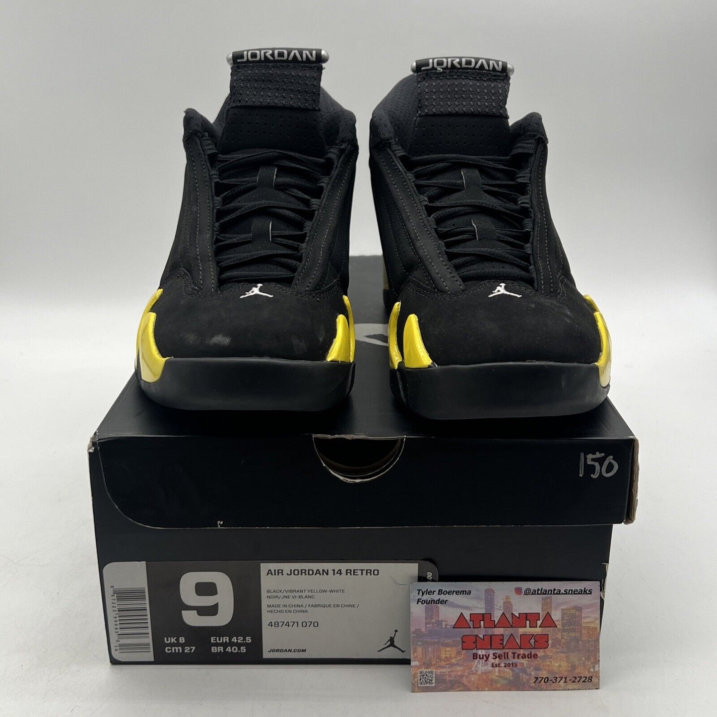 Size 9 - Air Jordan 14 Retro Thunder Black Yellow Suede (487471-070)