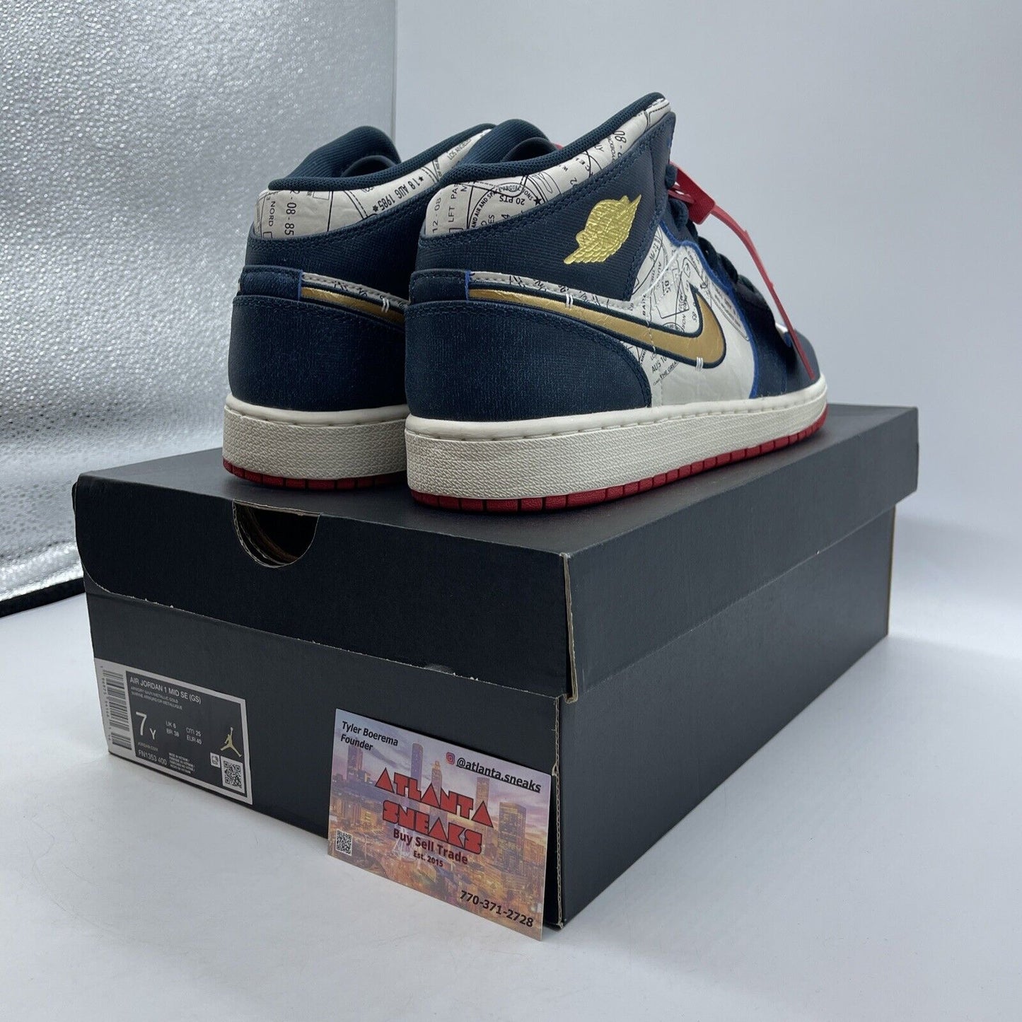 Size 7Y - Nike Air Jordan 1 Mid Take Flight Armory Navy Gold (FN1353-400)