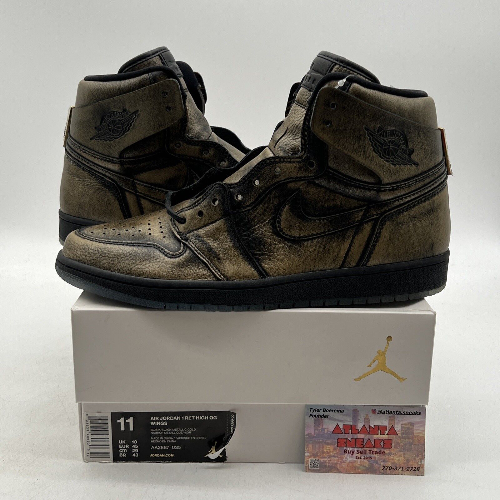 Size 11 - Air Jordan 1 Retro OG High Wings Black Gold (AA2887-035)