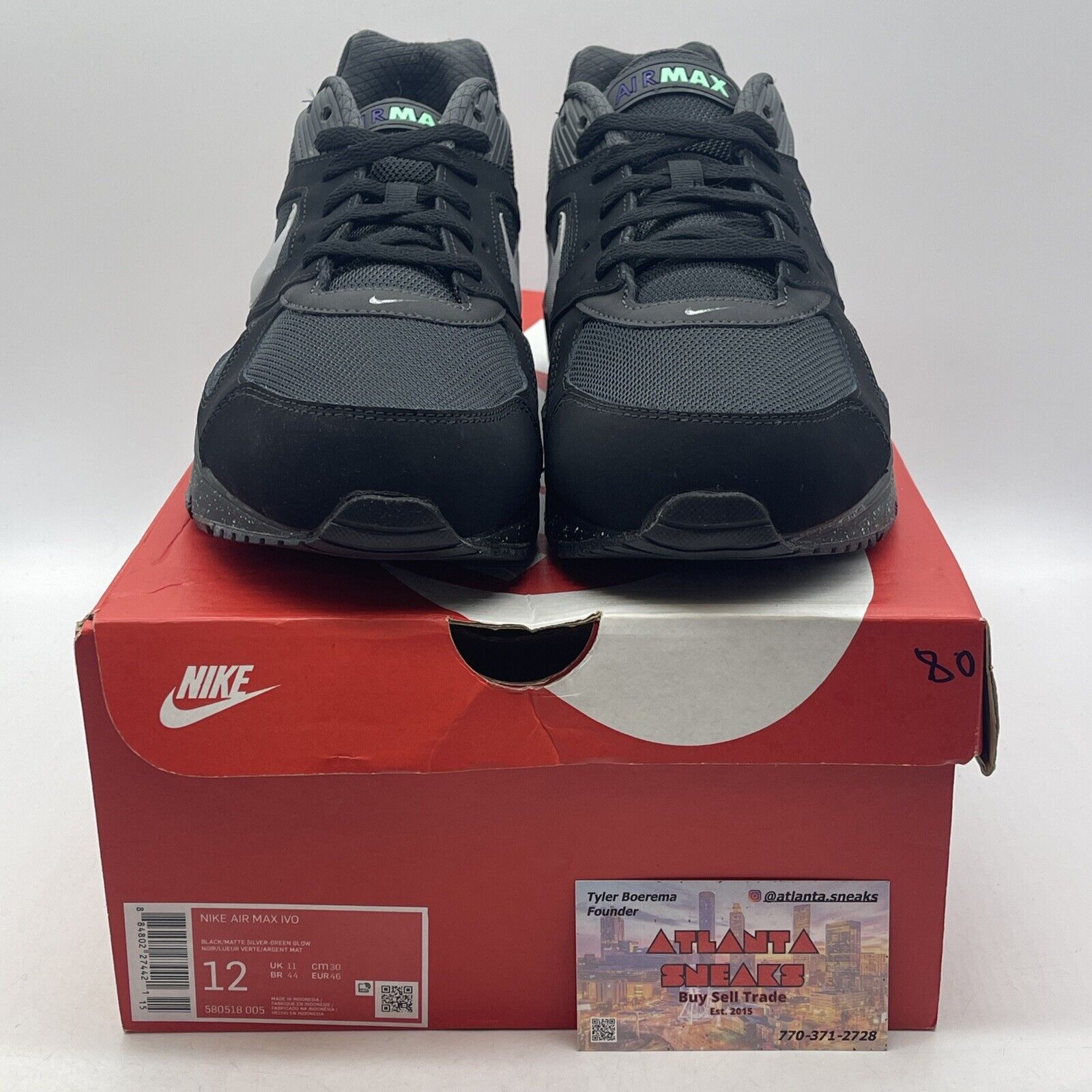 Size 12 - Nike Air Max IVO Black Metallic Silver Black Green Suede (580518-005)