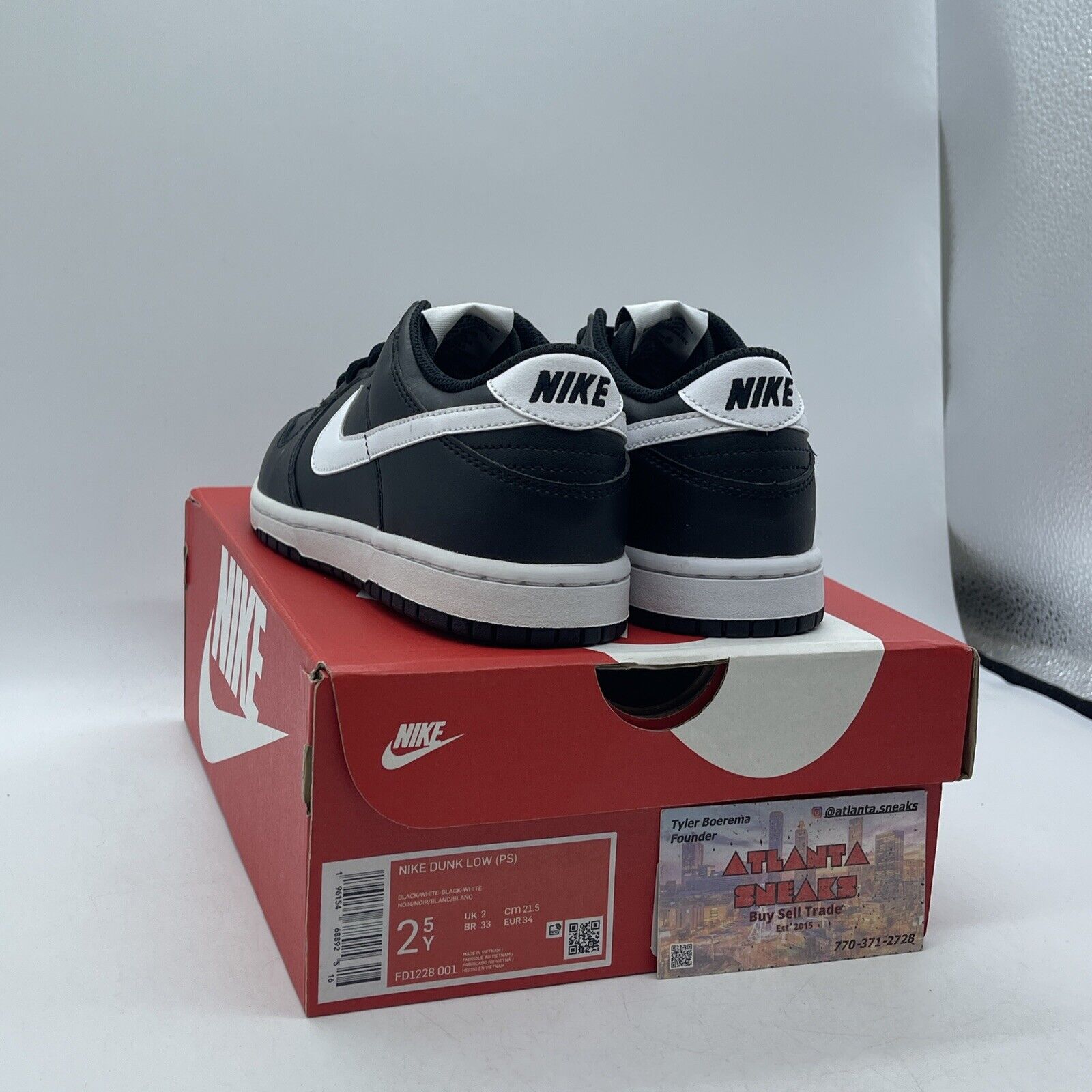 Size 2.5Y - Nike Dunk Low Black Panda 2.0 White Leather (FD1228-001)