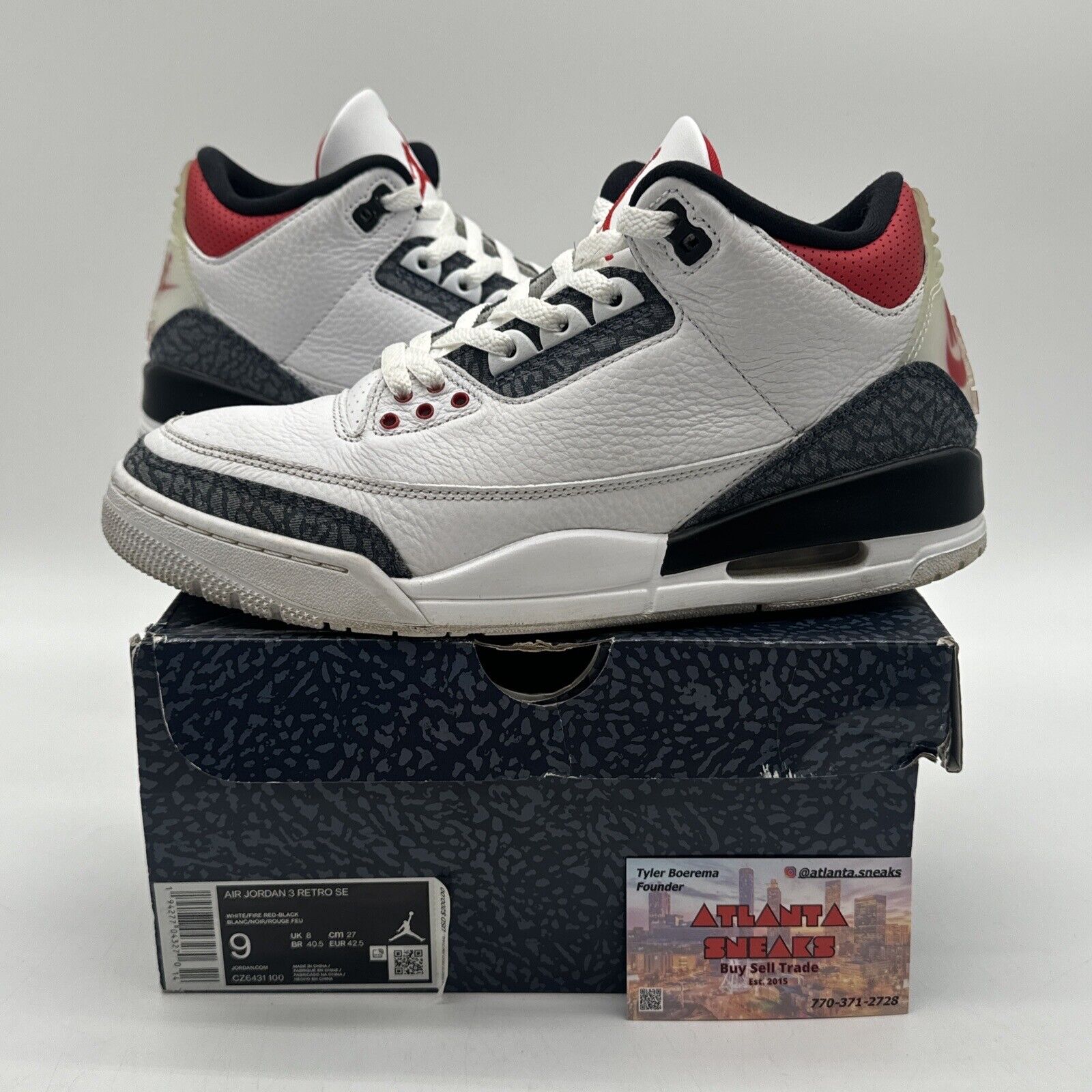 Size 9 - Jordan 3 Retro Denim SE Fire Red 2020 White Red Navy Jeans Premium Mate