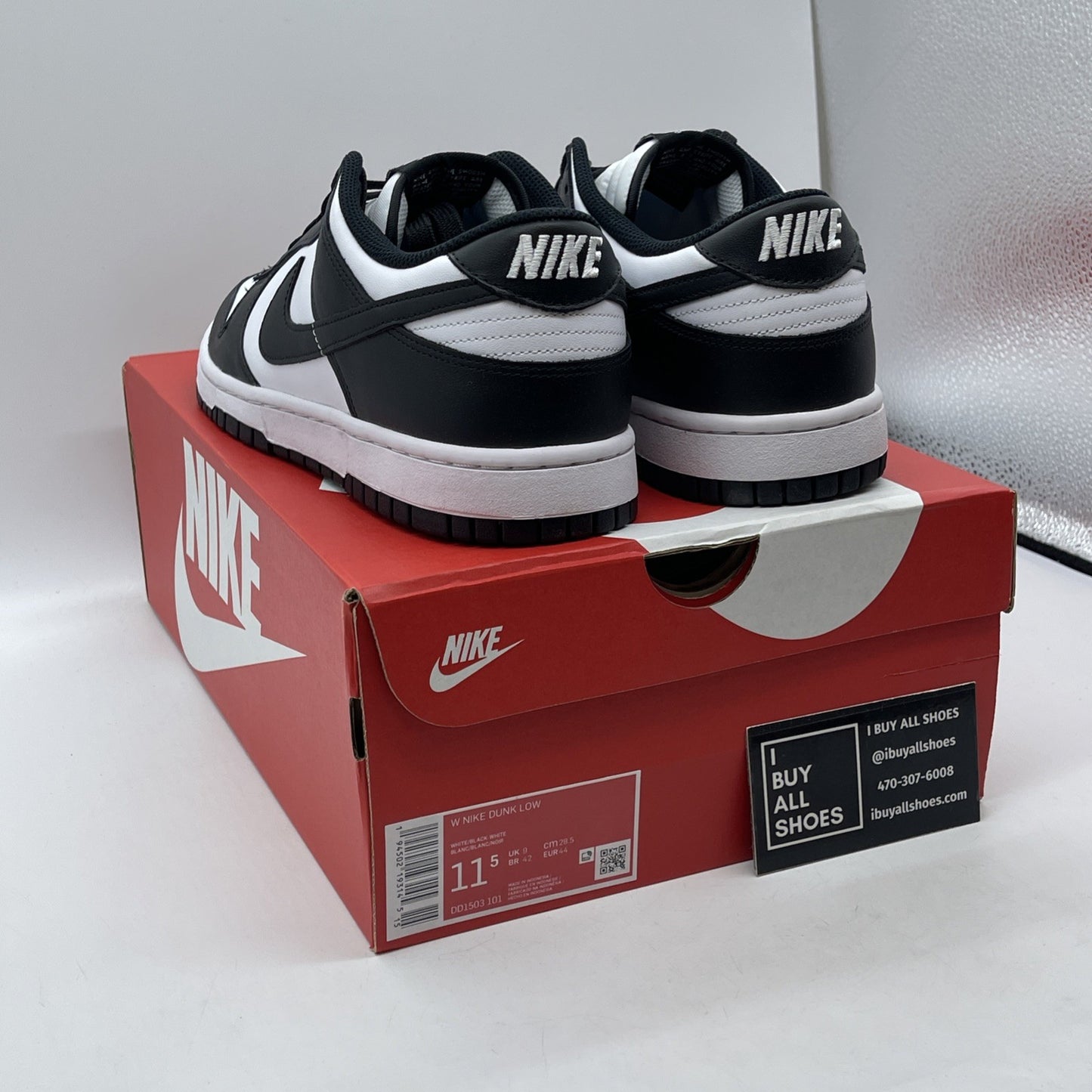 Size 11.5W - Nike Dunk Low Black White Leather (DD1503-101)