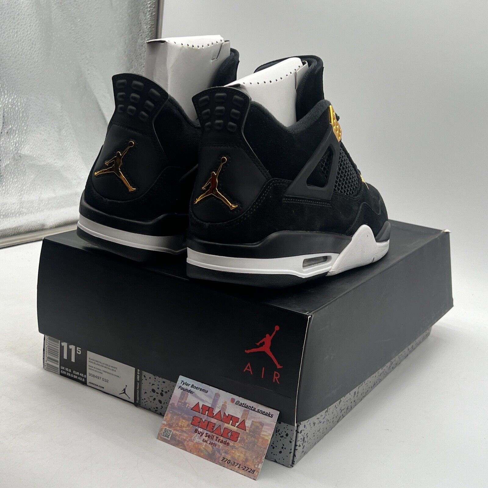 Size 11.5 - Jordan 4 Retro Royalty 2017 Gold Suede Black White (308497-032)