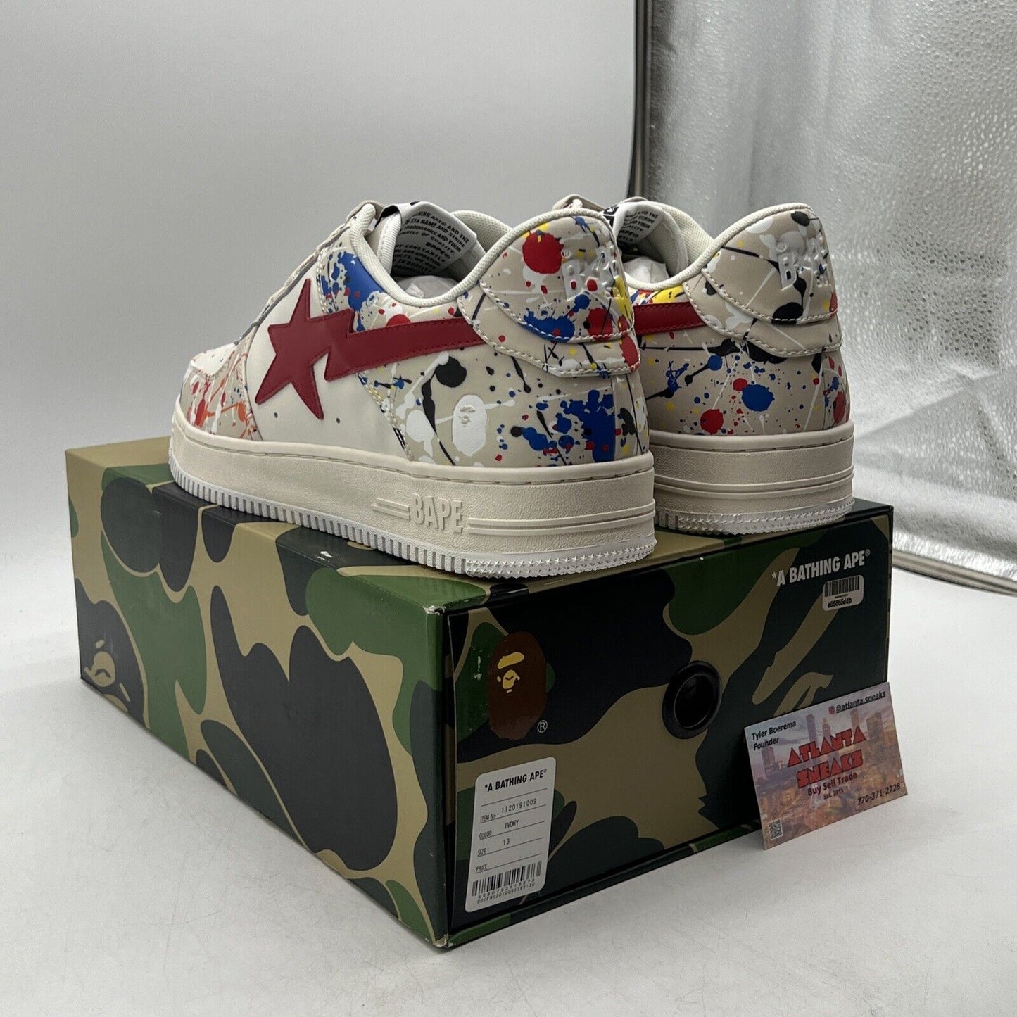 Size 13 - A Bathing Ape Bapesta Low Paint Splatter - Ivory (1120119009)