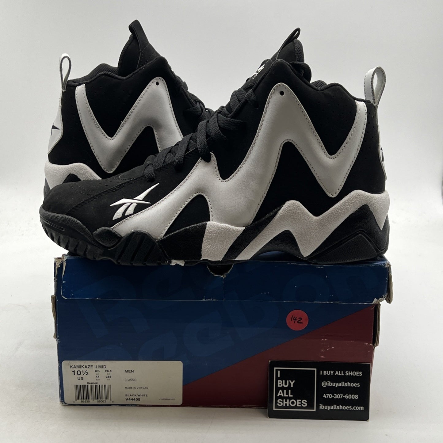 Size 10.5 - Reebok Kamikaze 2 Retro 2013 Black White (V44405)