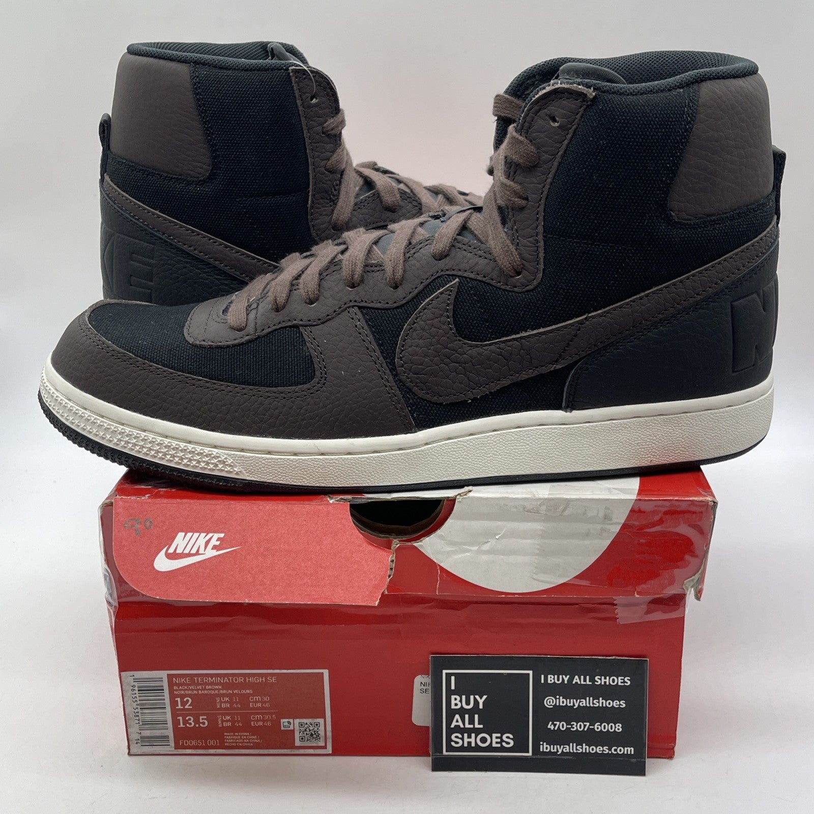 Size 12 - Nike Terminator High Velvet Brown Black Suede Leather (FD0651-001)