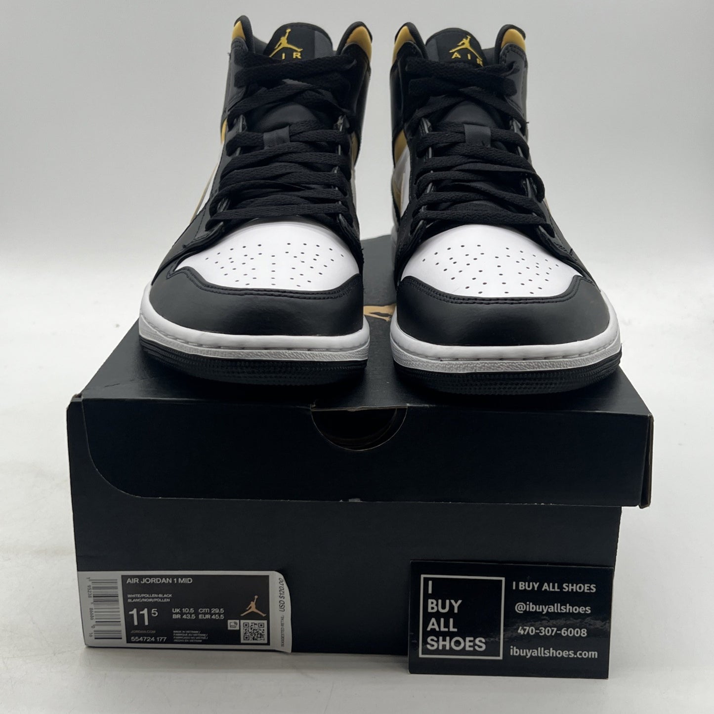 Size 11.5 - Air Jordan 1 Mid Black University Gold (554724-177)