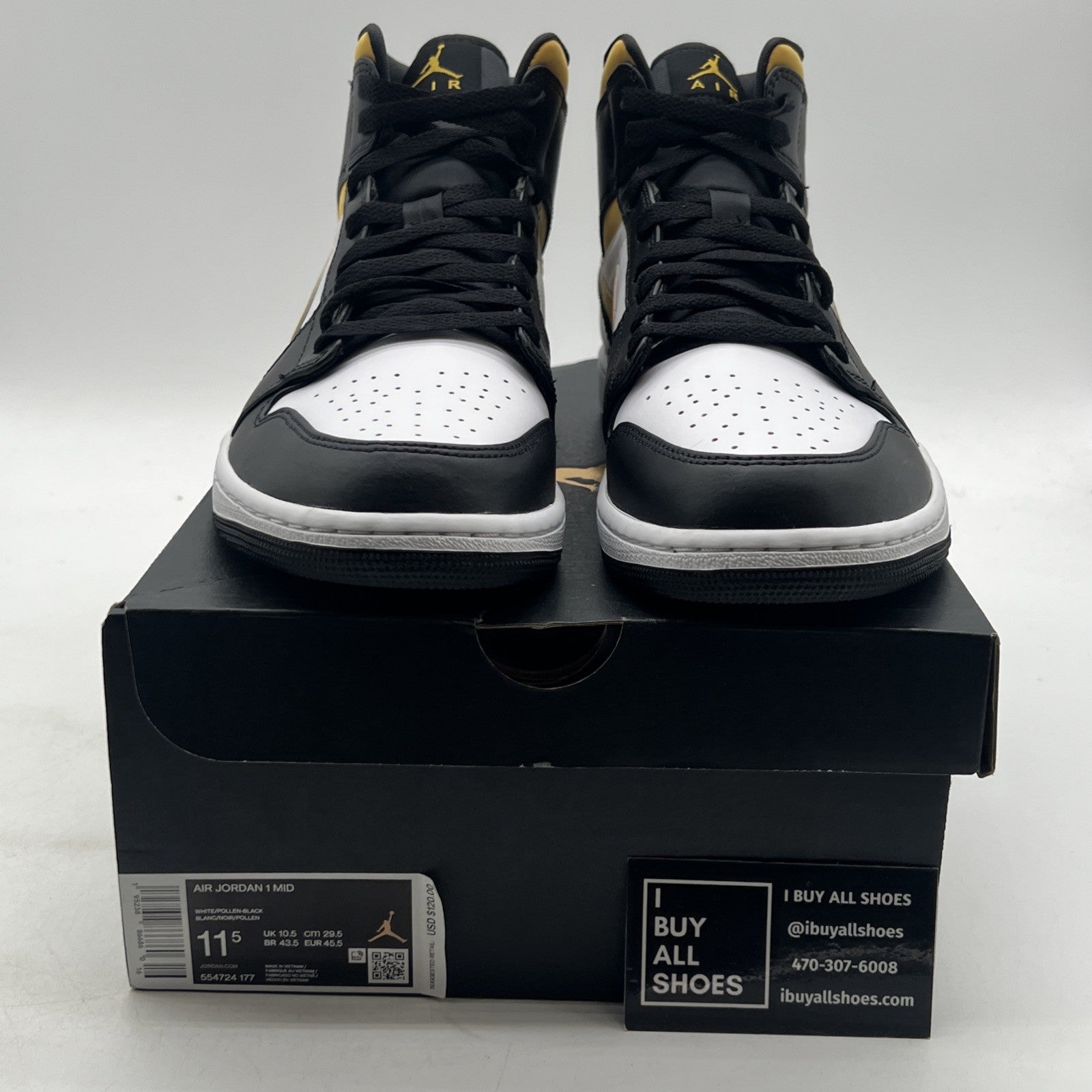 Size 11.5 - Air Jordan 1 Mid Black University Gold (554724-177)