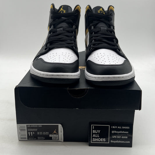 Size 11.5 - Air Jordan 1 Mid Black University Gold (554724-177)