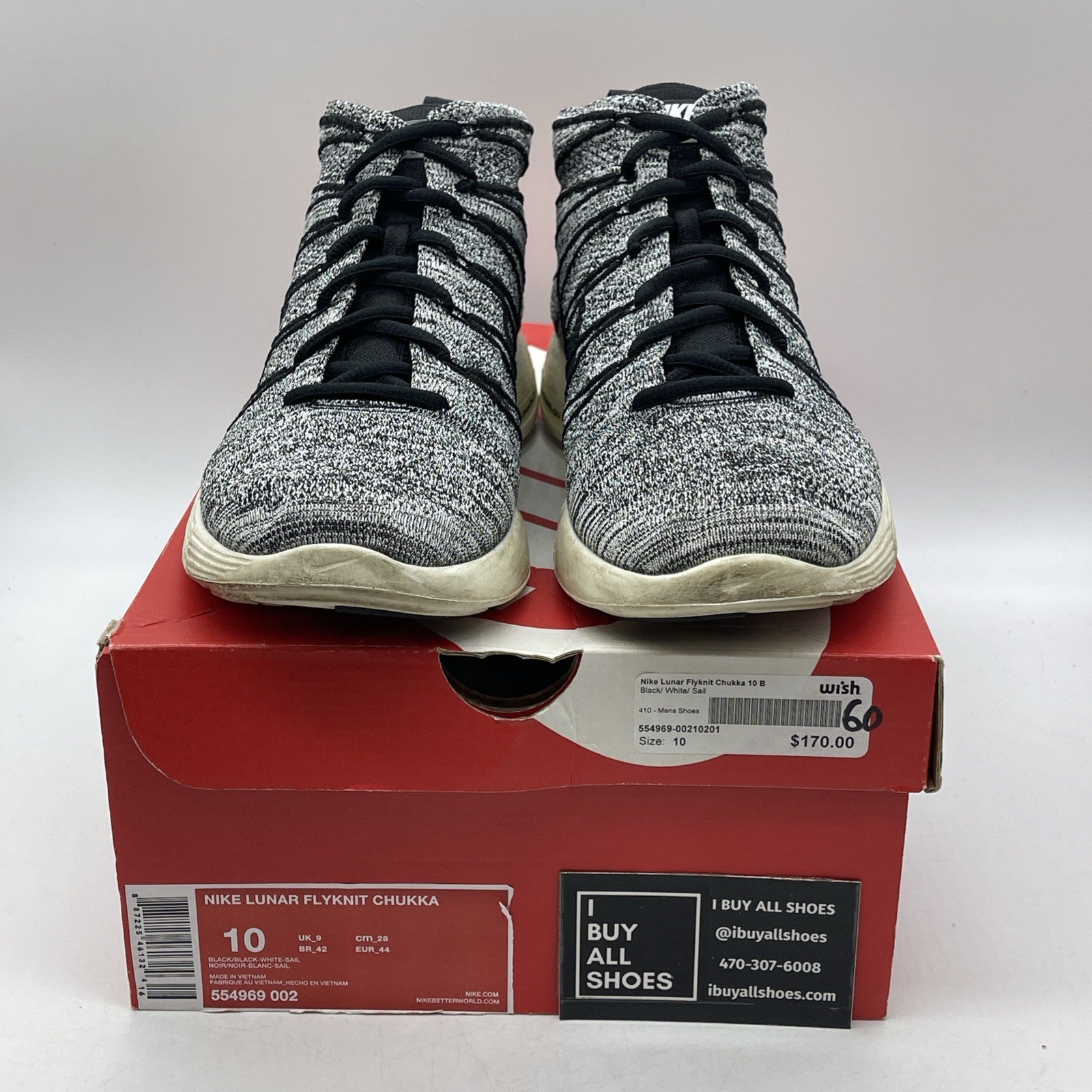 Size 10 - Nike Lunar Flyknit Chukka Black Sail (554969-002)