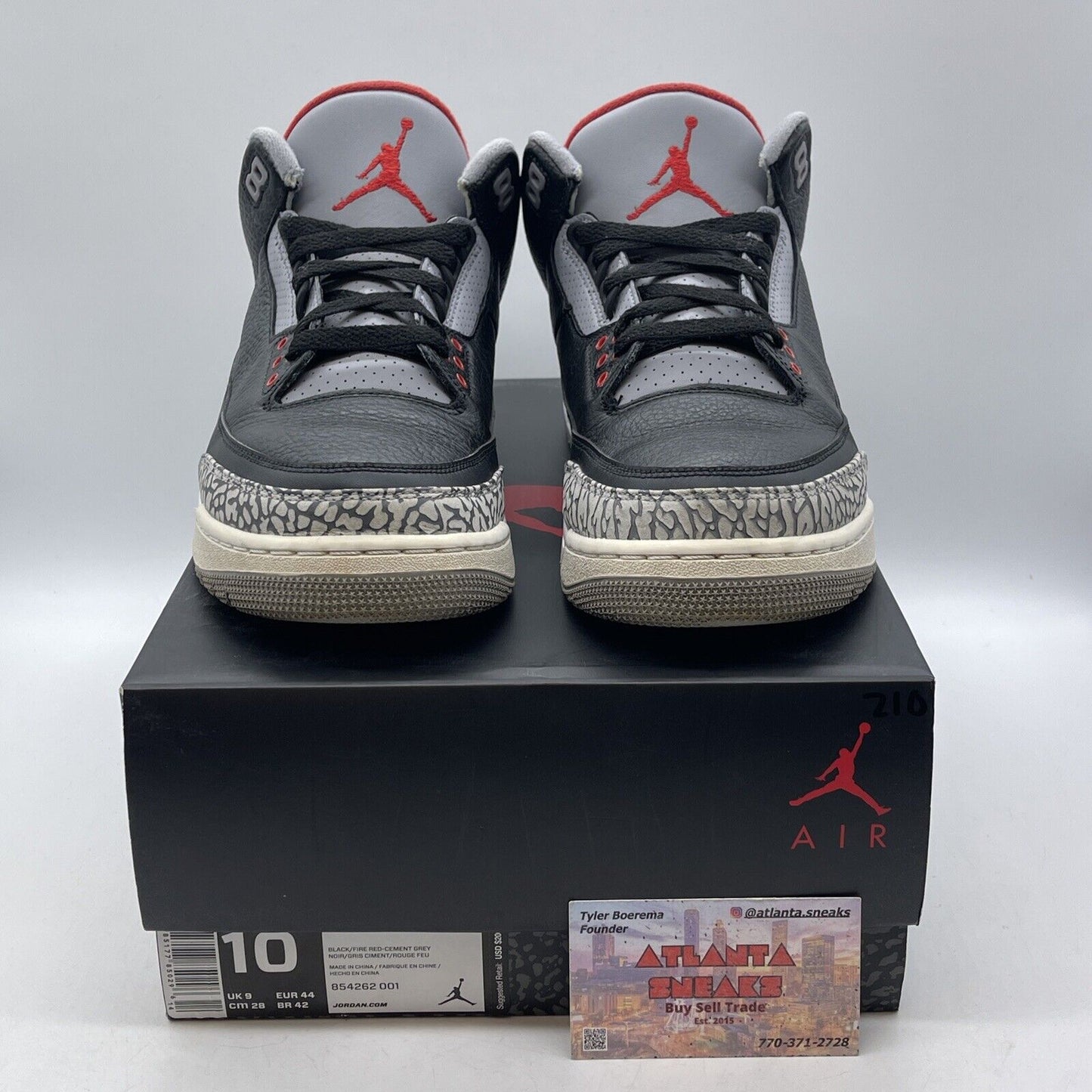 Size 10 - Jordan 3 Retro OG Mid Black Cement White Leather Grey (854262-001)