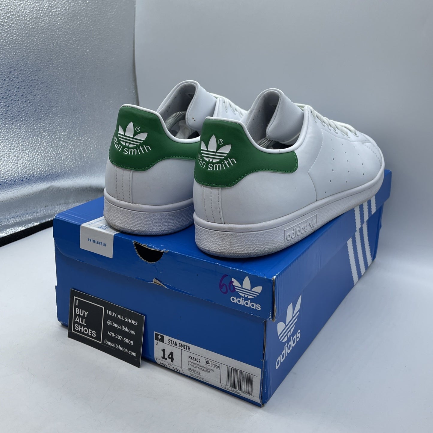 Size 14 - adidas Stan Smith White Green Leather (FX5502)