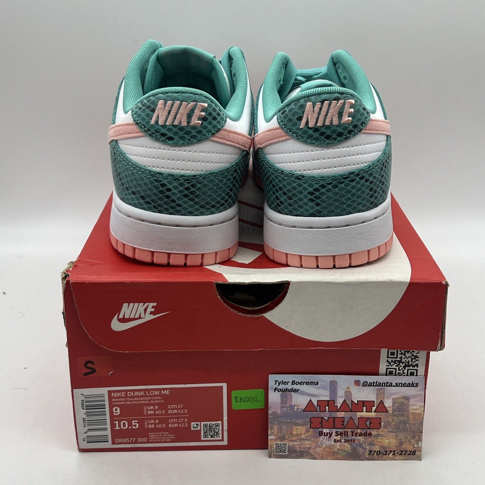 Size 9 - Nike Dunk Low Washed Teal Snakeskin 2022 Brand New Og All