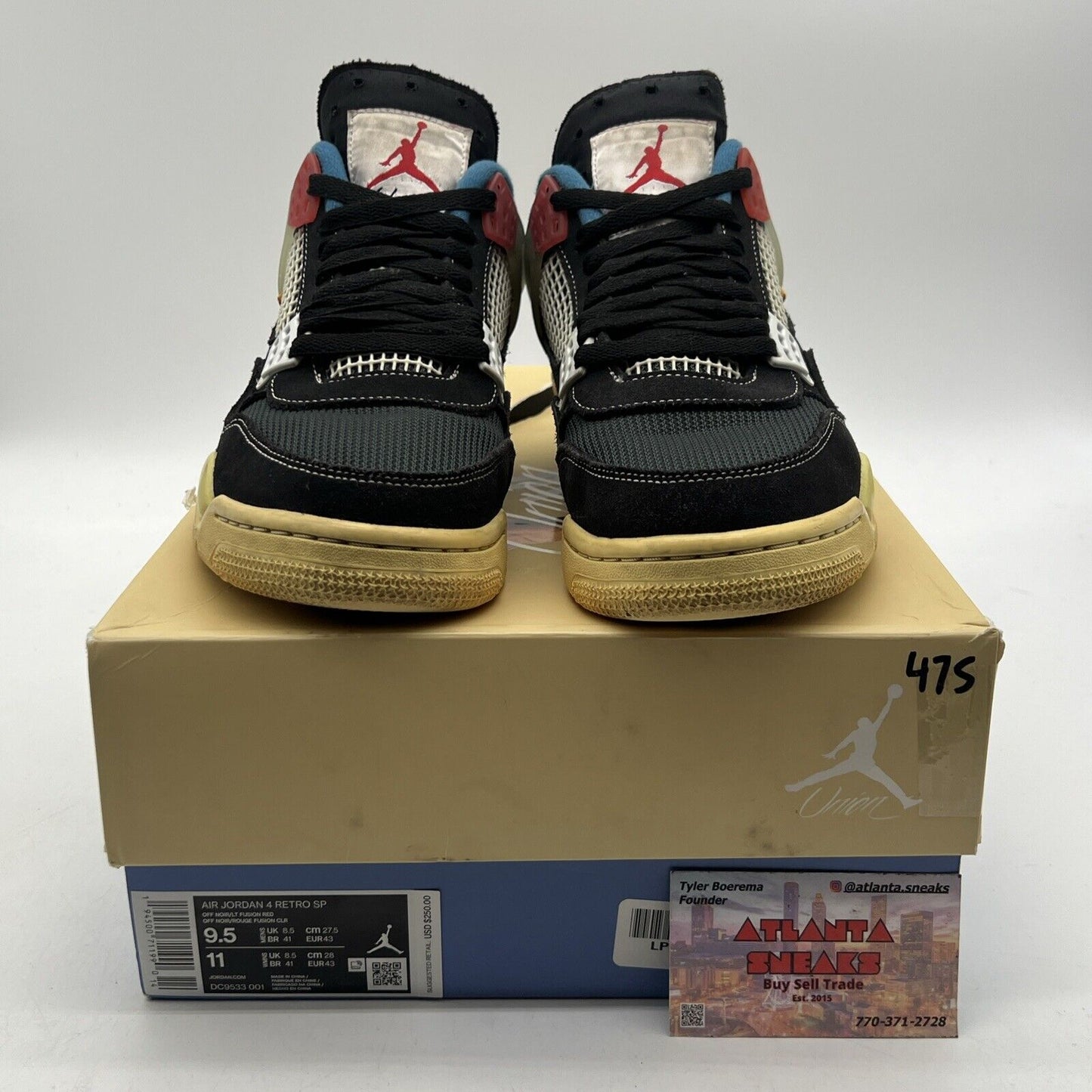 Size 9.5 - Jordan 4 Retro x Union LA Mid Off Noir Black Blue Red (DC9533-001)