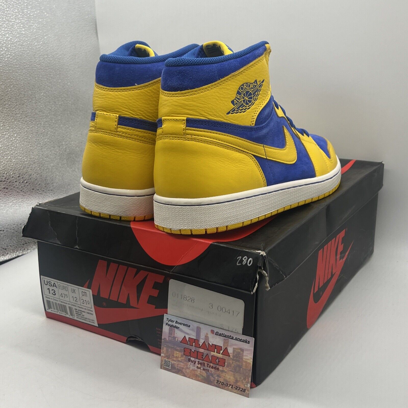 Size 13 - Air Jordan 1 Retro OG High Laney Blue Yellow Leather (555088-707)