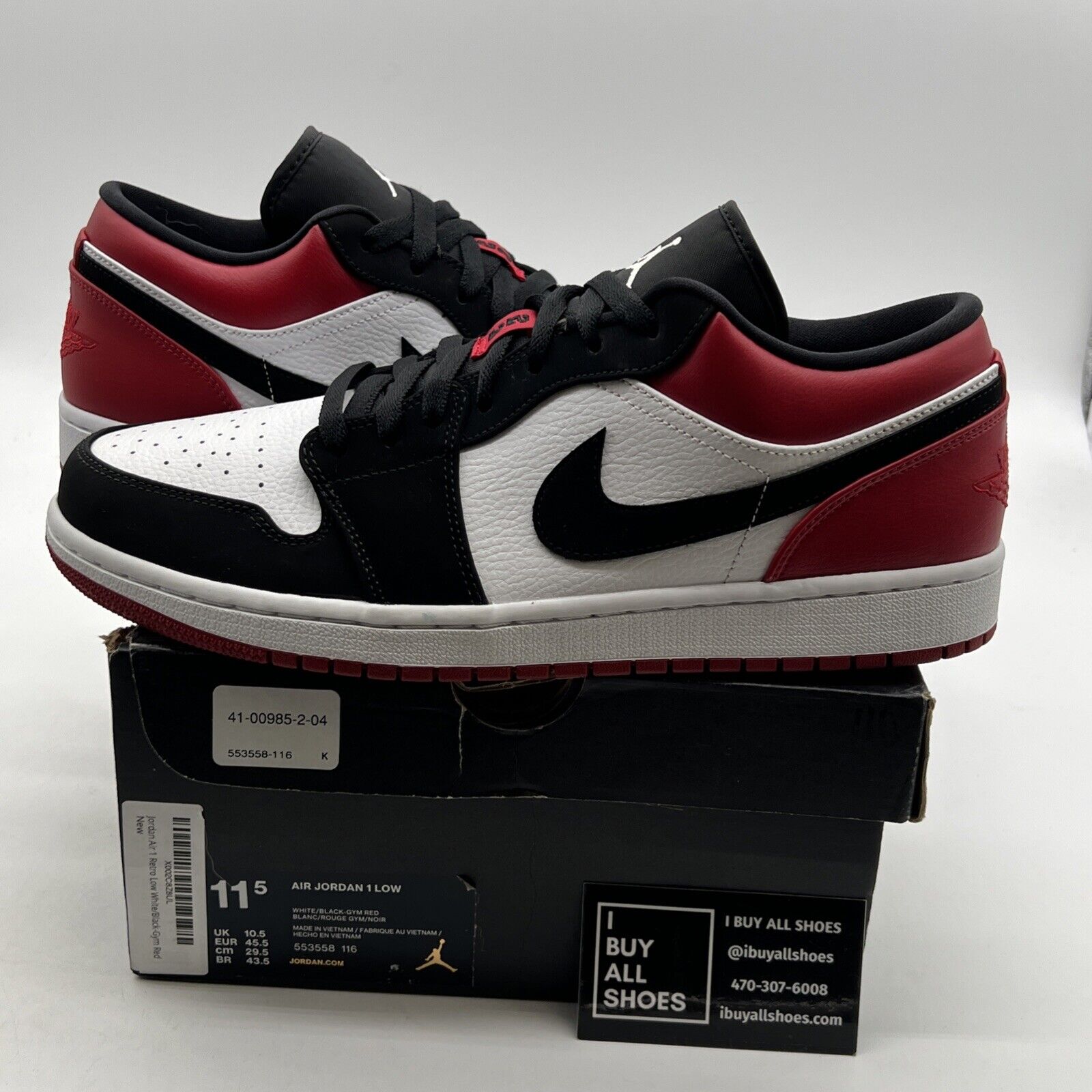 Size 11.5 - Air Jordan 1 Low Black Toe (553558-116)