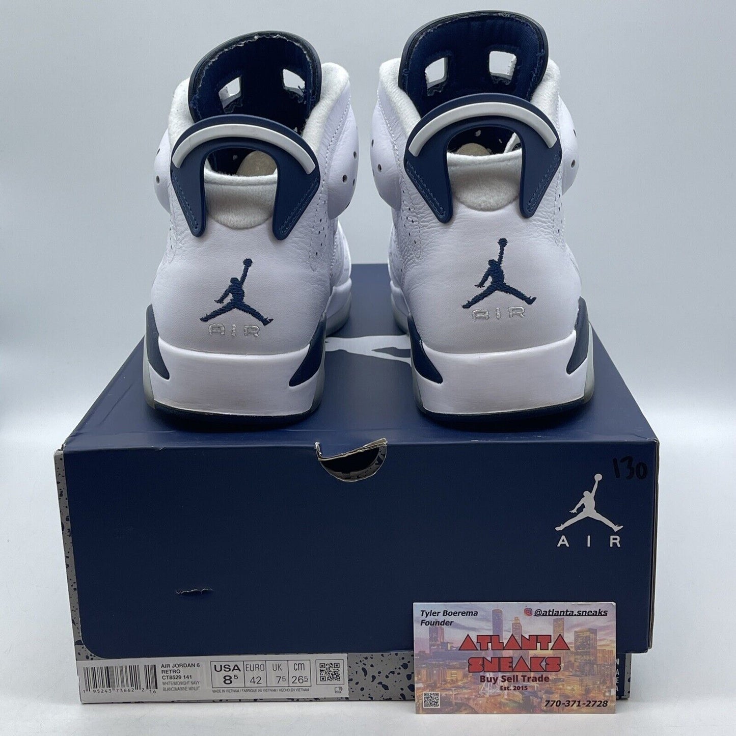 Size 8.5 - Jordan 6 Retro Midnight Navy White Leather (CT8529-141)